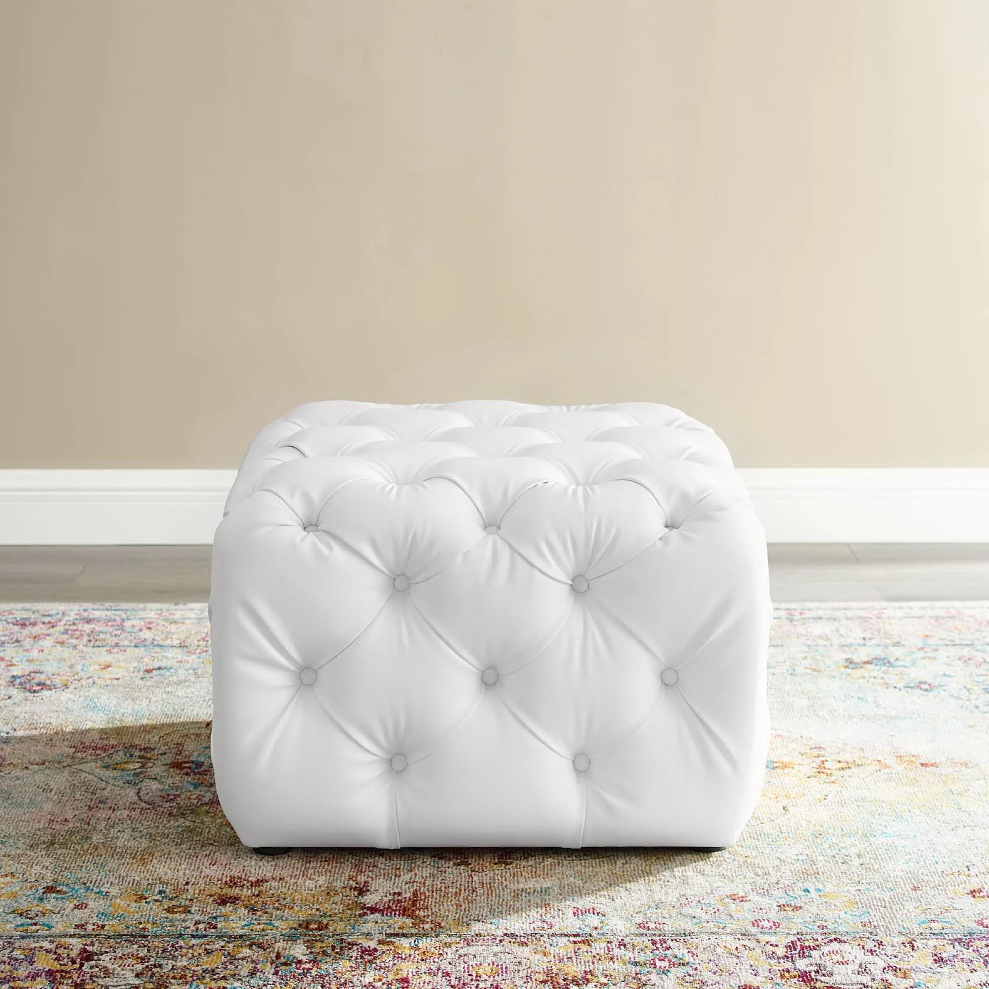 Amour Tufted Button Square Faux Leather Ottoman by Modway - Image 6