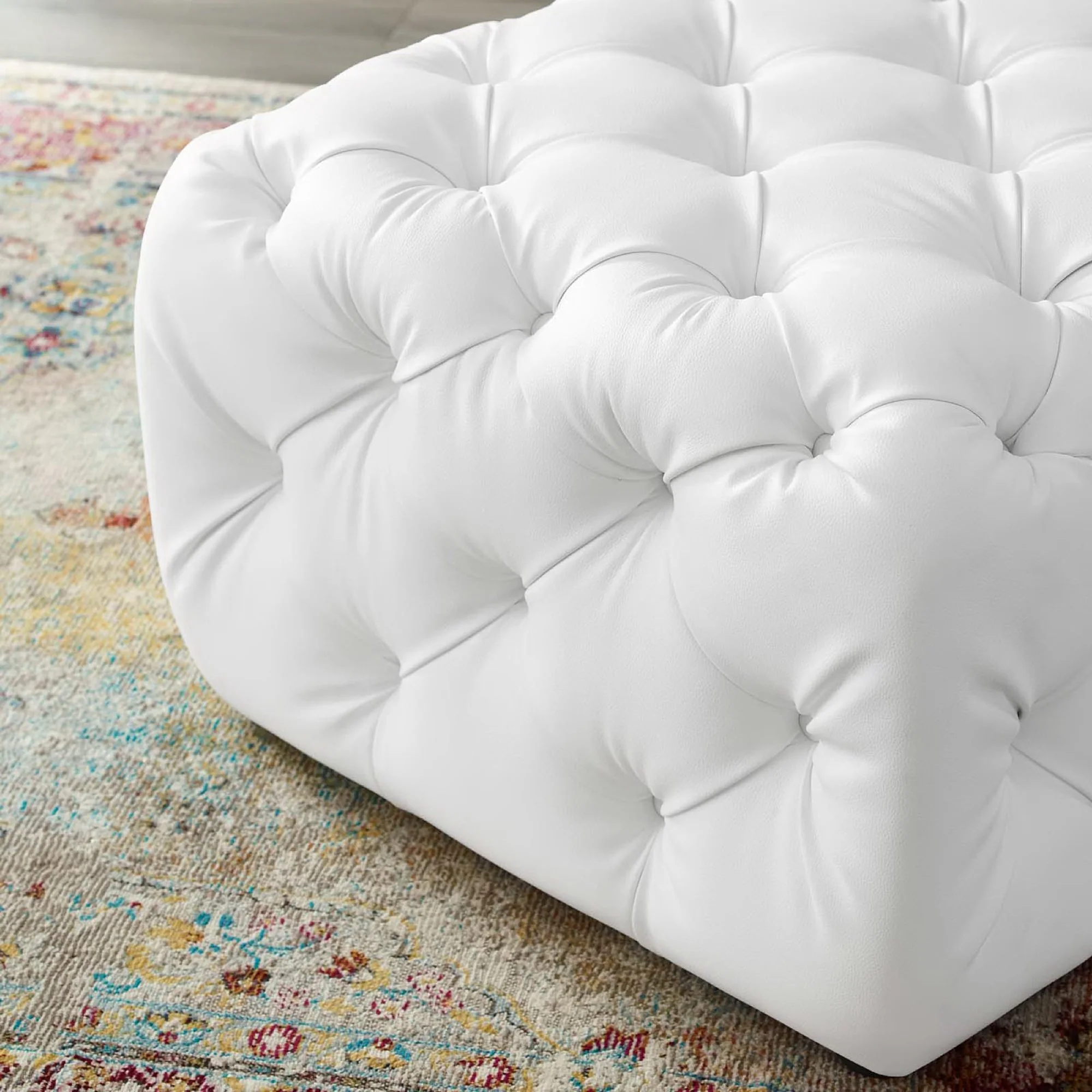 Amour Tufted Button Square Faux Leather Ottoman by Modway - Image 7