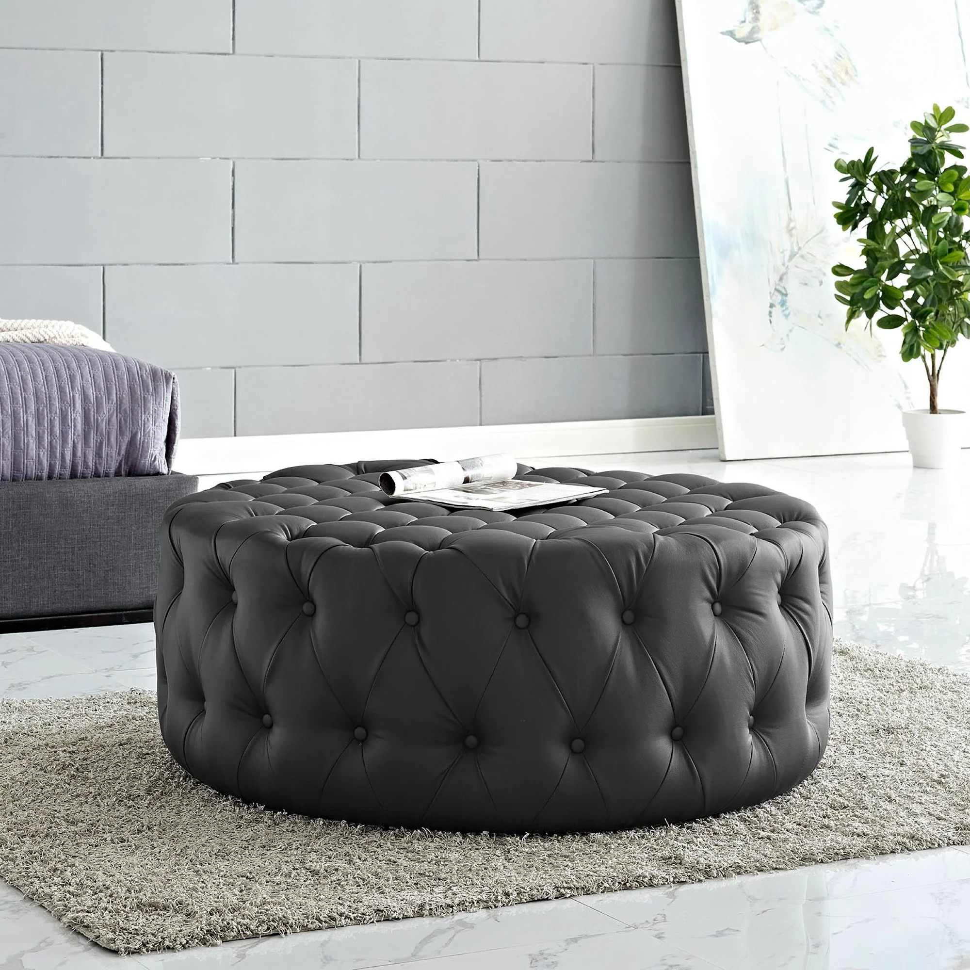 Amour Upholstered Vinyl Round Ottoman by Modway - Image 5