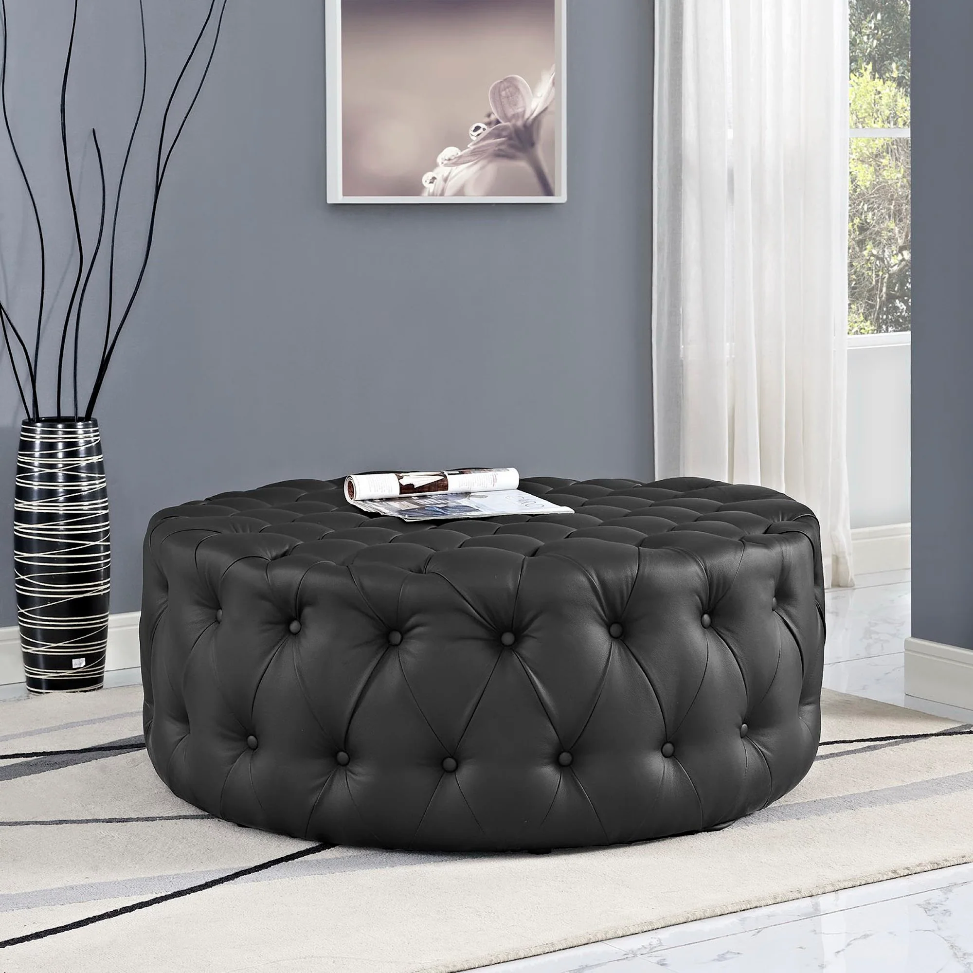 Amour Upholstered Vinyl Round Ottoman by Modway - Image 6