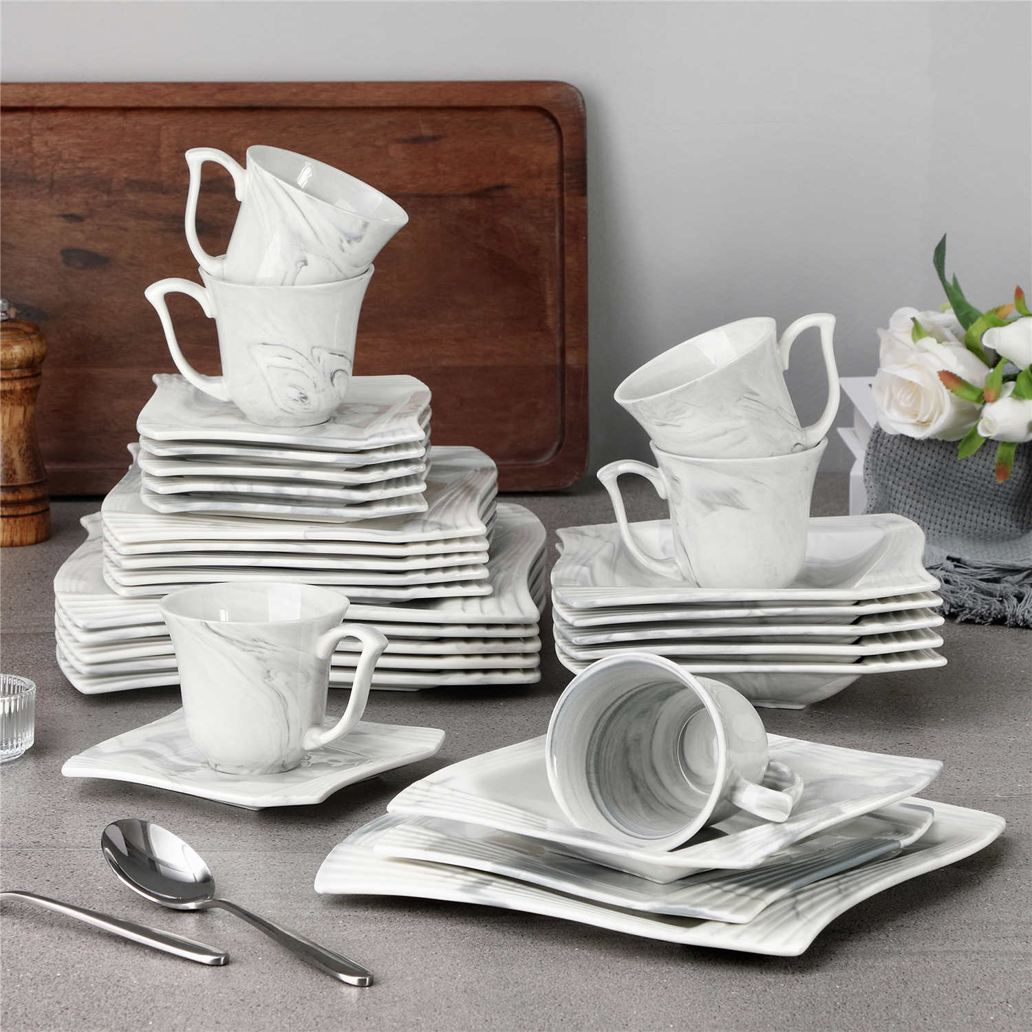 Amparo Marble Grey 30 Piece Dinnerware Set - Image 2