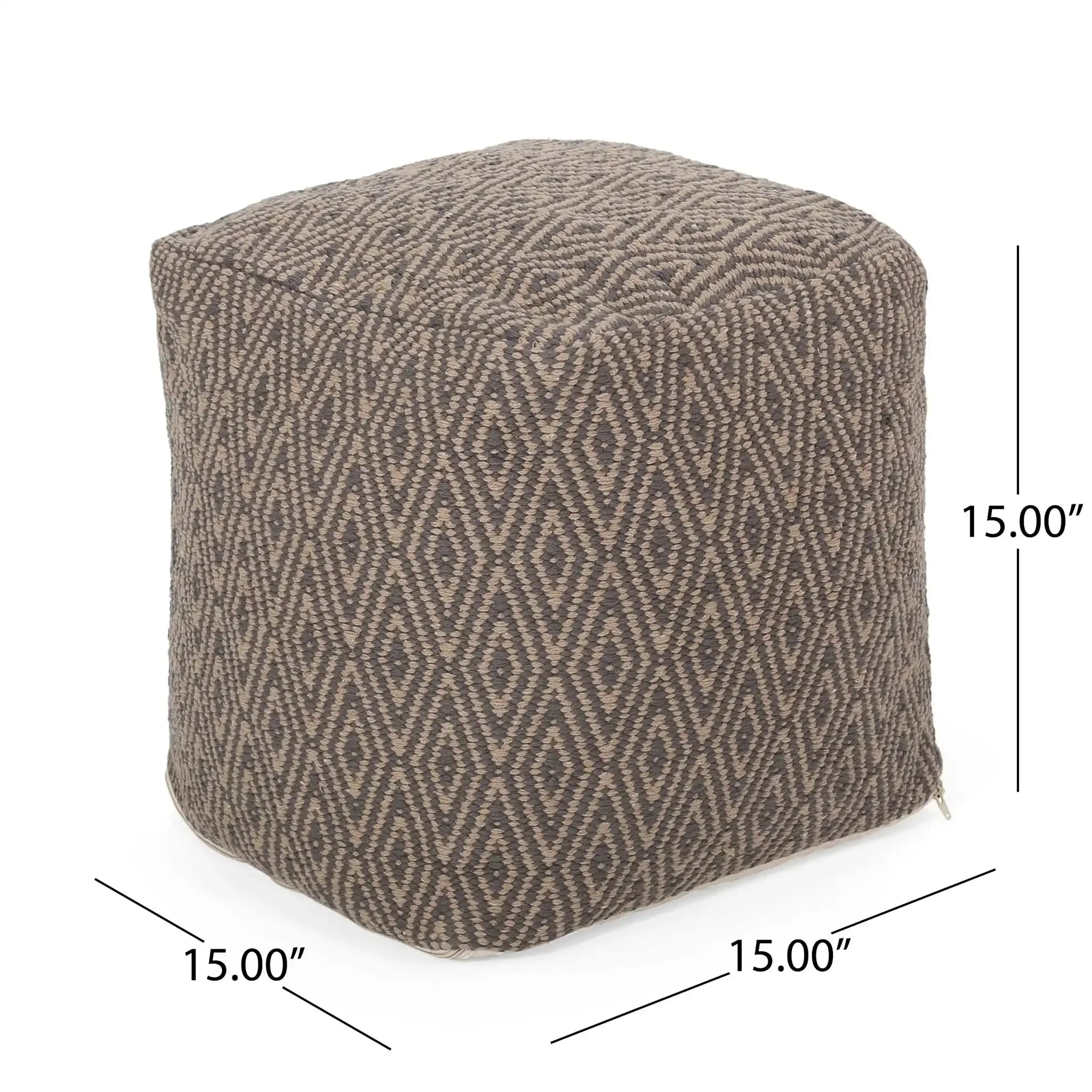 Amuleto Hand Loomed Cotton Pouf - Dark Gray / Brown - Image 2