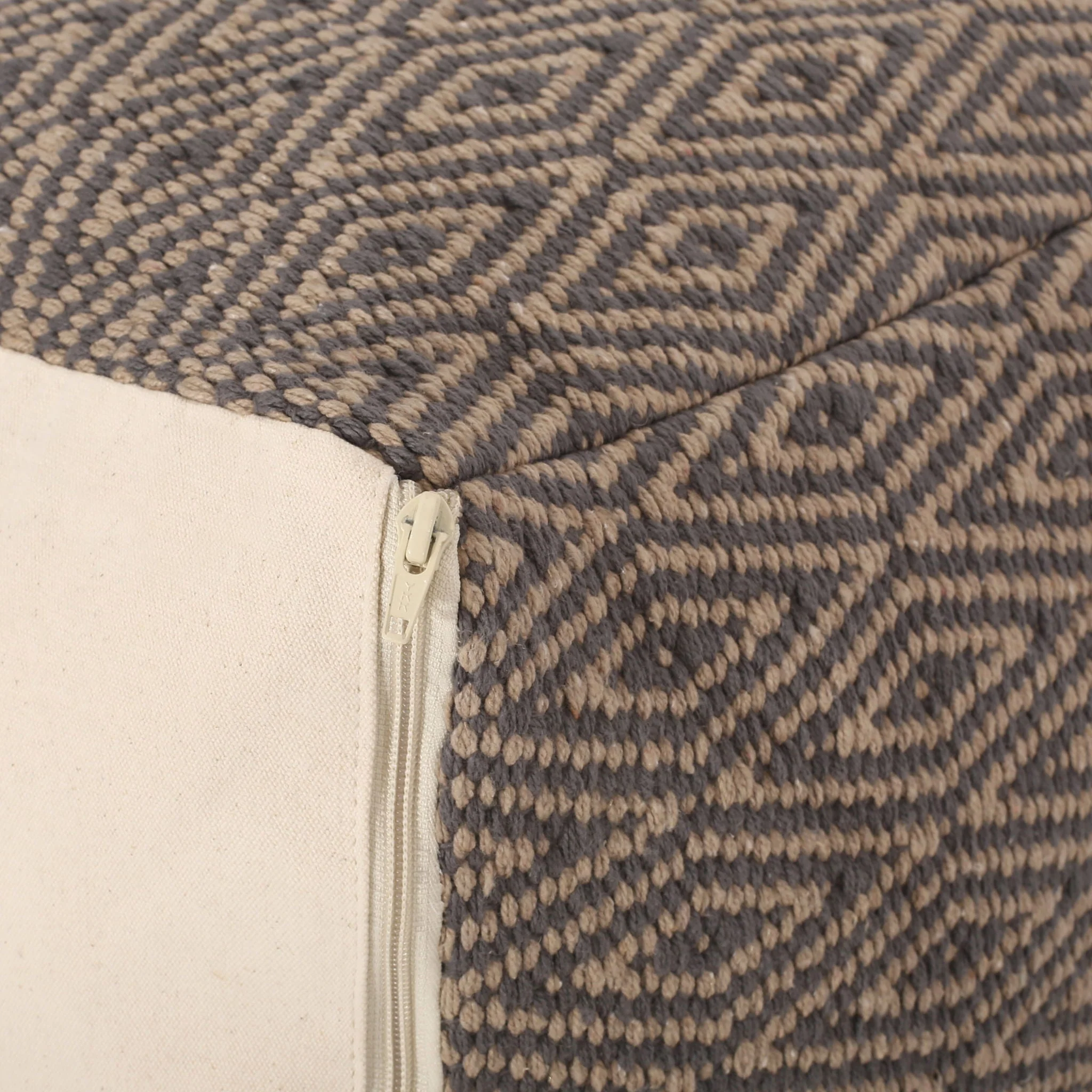 Amuleto Hand Loomed Cotton Pouf - Dark Gray / Brown - Image 6