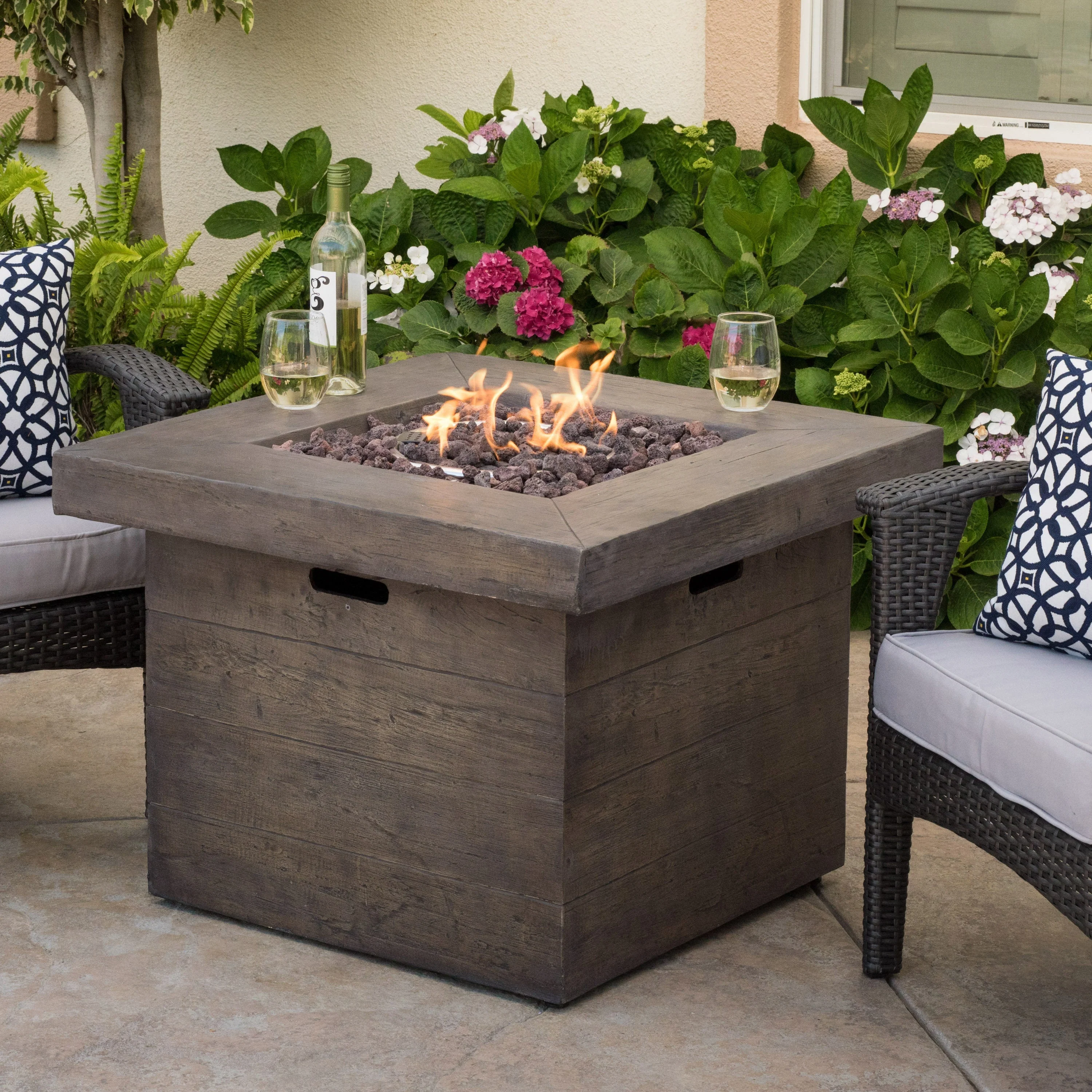 Anchorage 32'' Wood Square MGO Fire Pit Brown - 40,000 BTU - Image 2