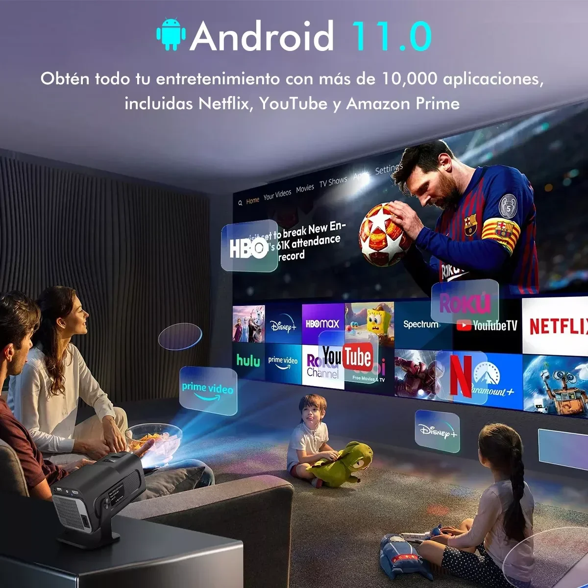 Android 11 4K Projector 1080P 390ANSI Dual WiFi6 BT5.0 Portable Home Cinema - Image 3