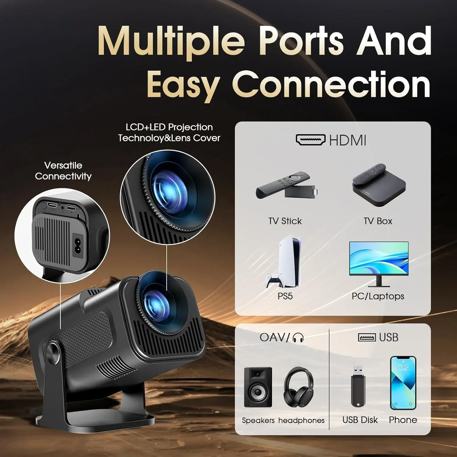 Android 11 4K Projector 1080P 390ANSI Dual WiFi6 BT5.0 Portable Home Cinema - Image 7