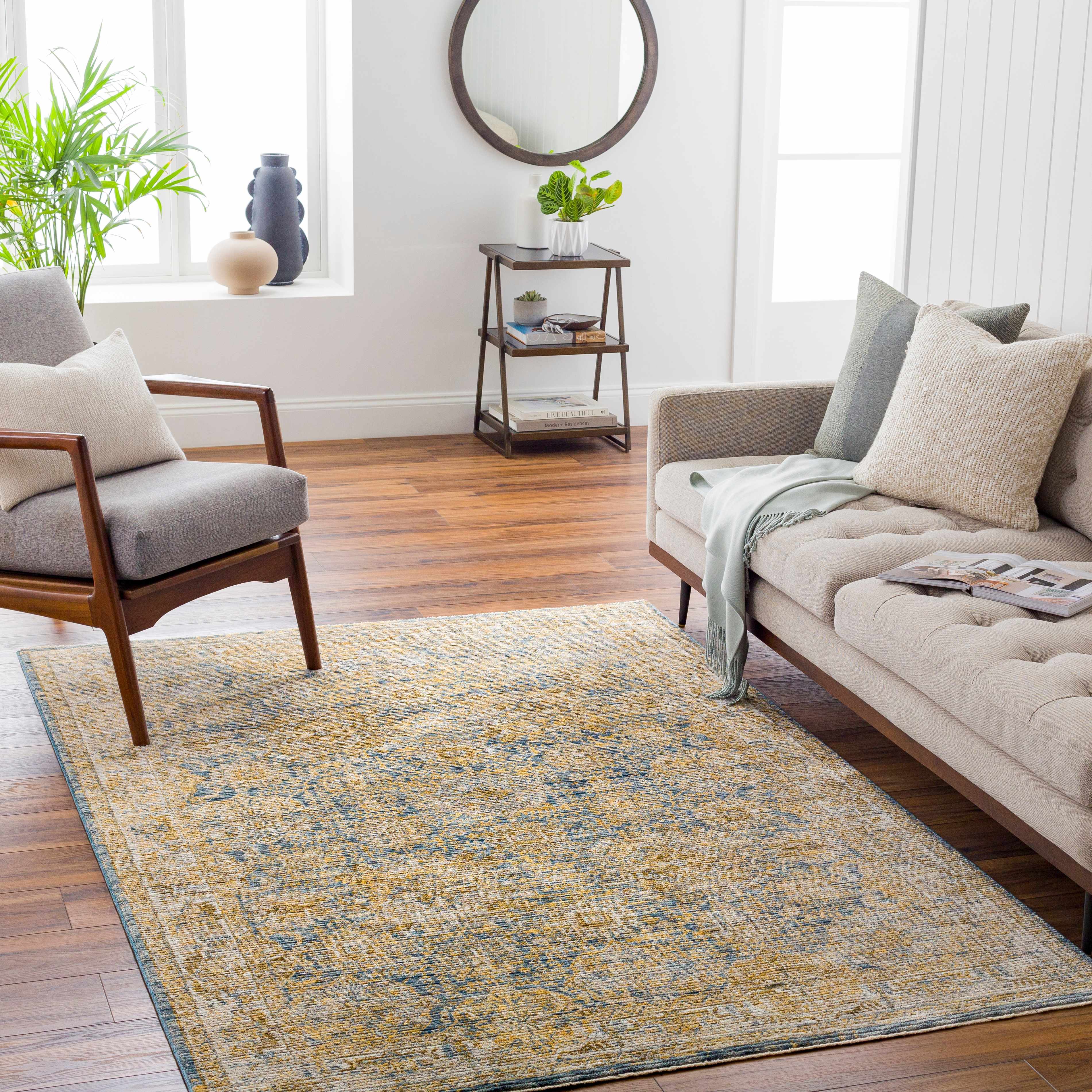 Ange Cream & Blue Rich Textured Rug - Image 2