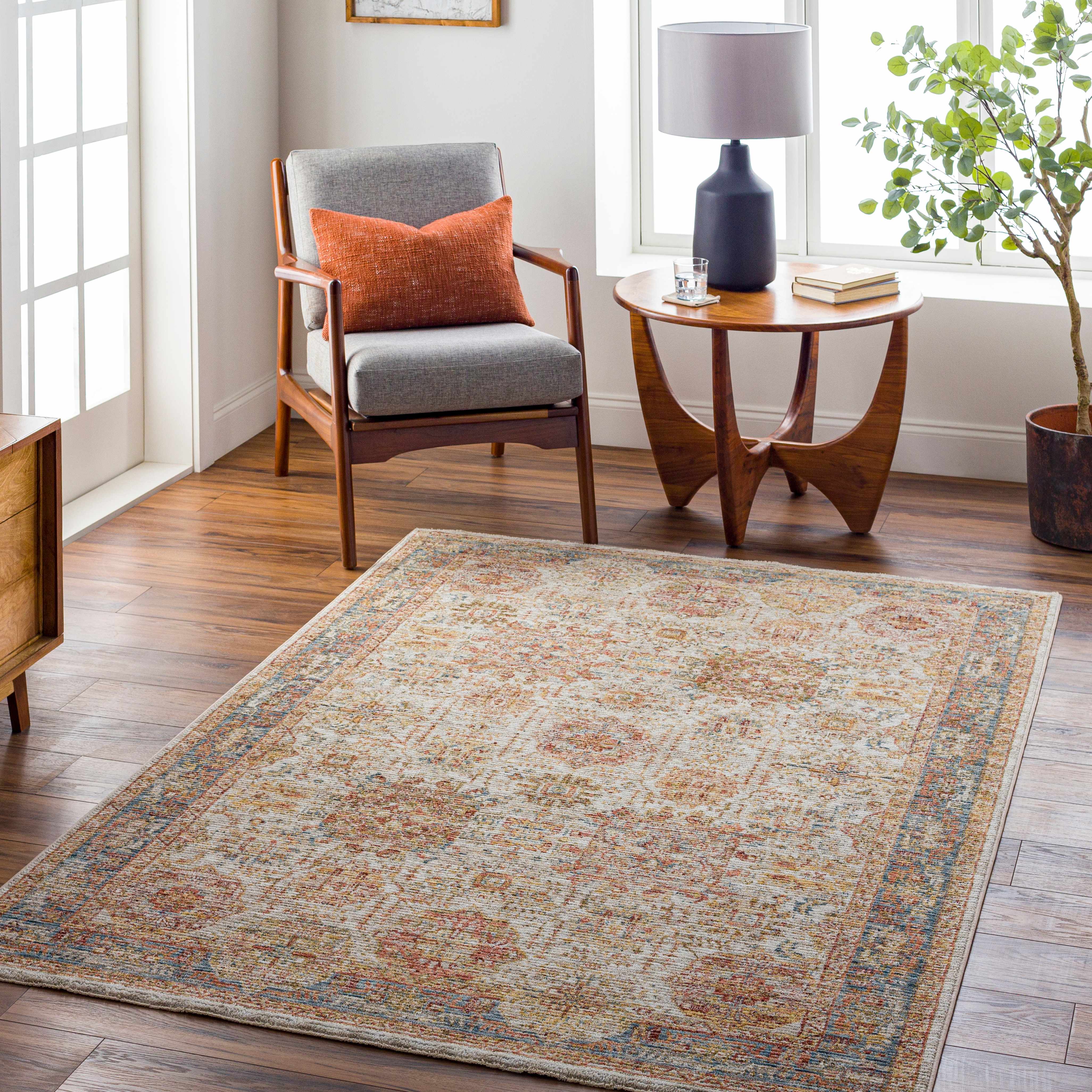 Ange Tan & Blue Rich Textured Traditional Rug - Image 2