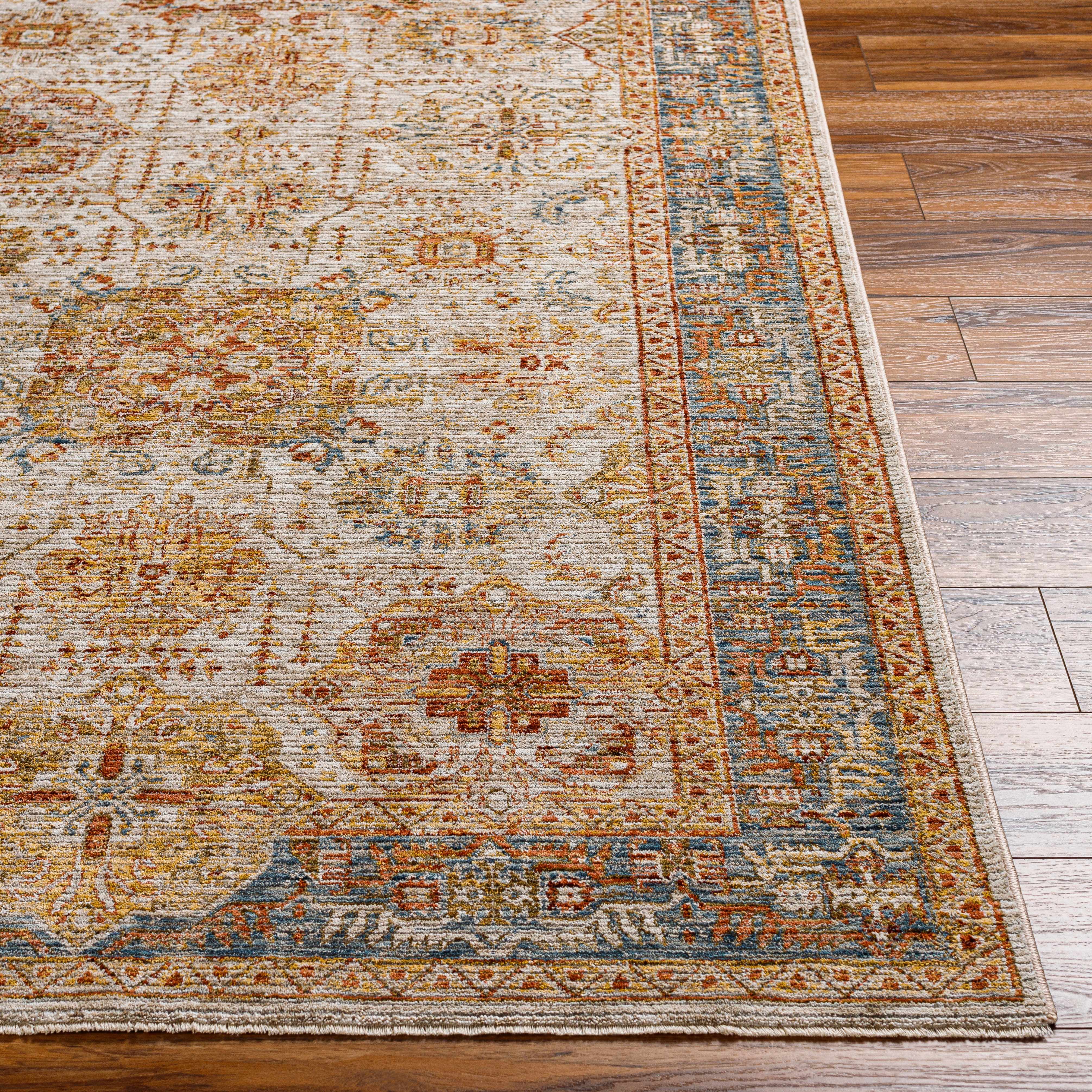 Ange Tan & Blue Rich Textured Traditional Rug - Image 3