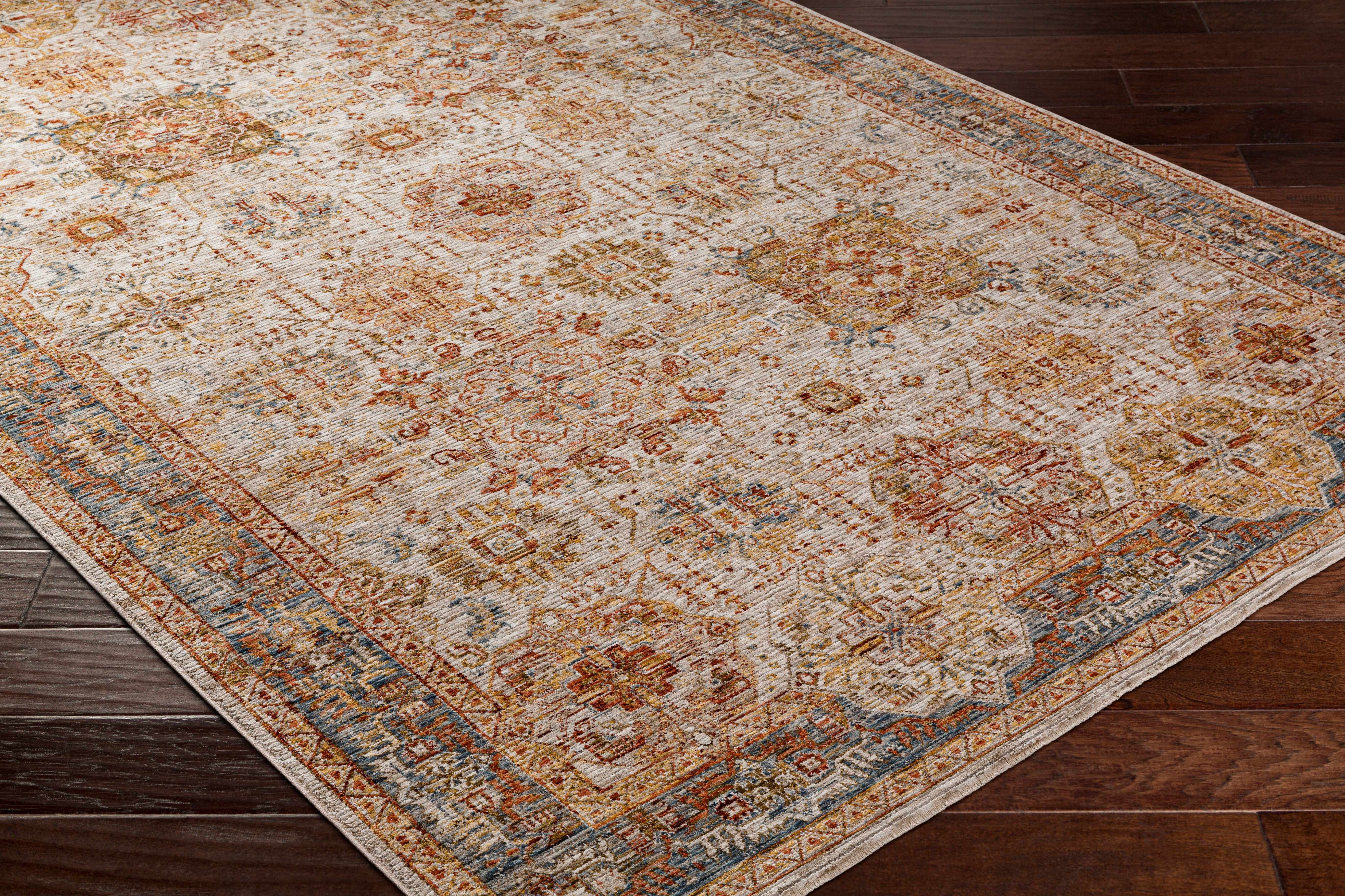 Ange Tan & Blue Rich Textured Traditional Rug - Image 4