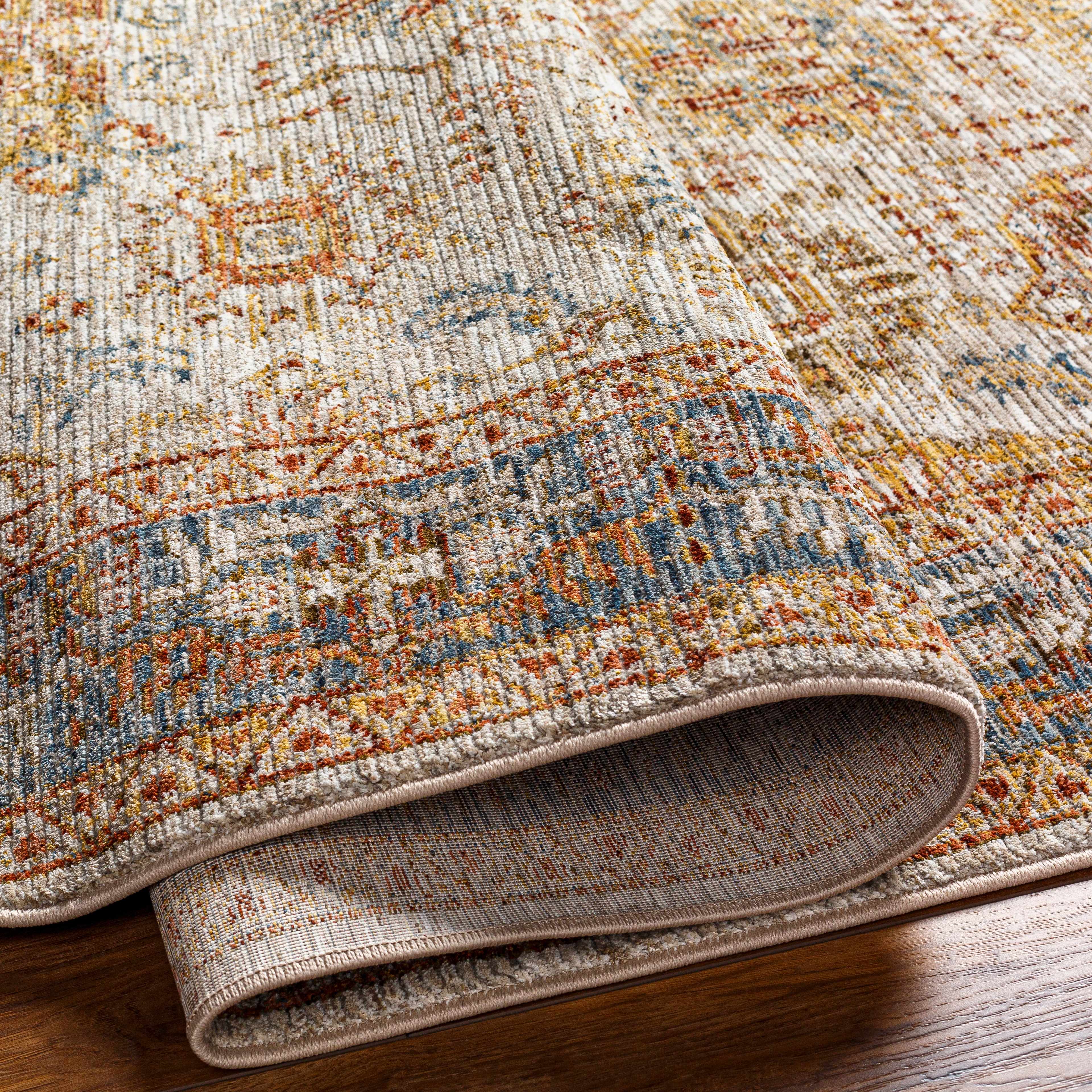 Ange Tan & Blue Rich Textured Traditional Rug - Image 5