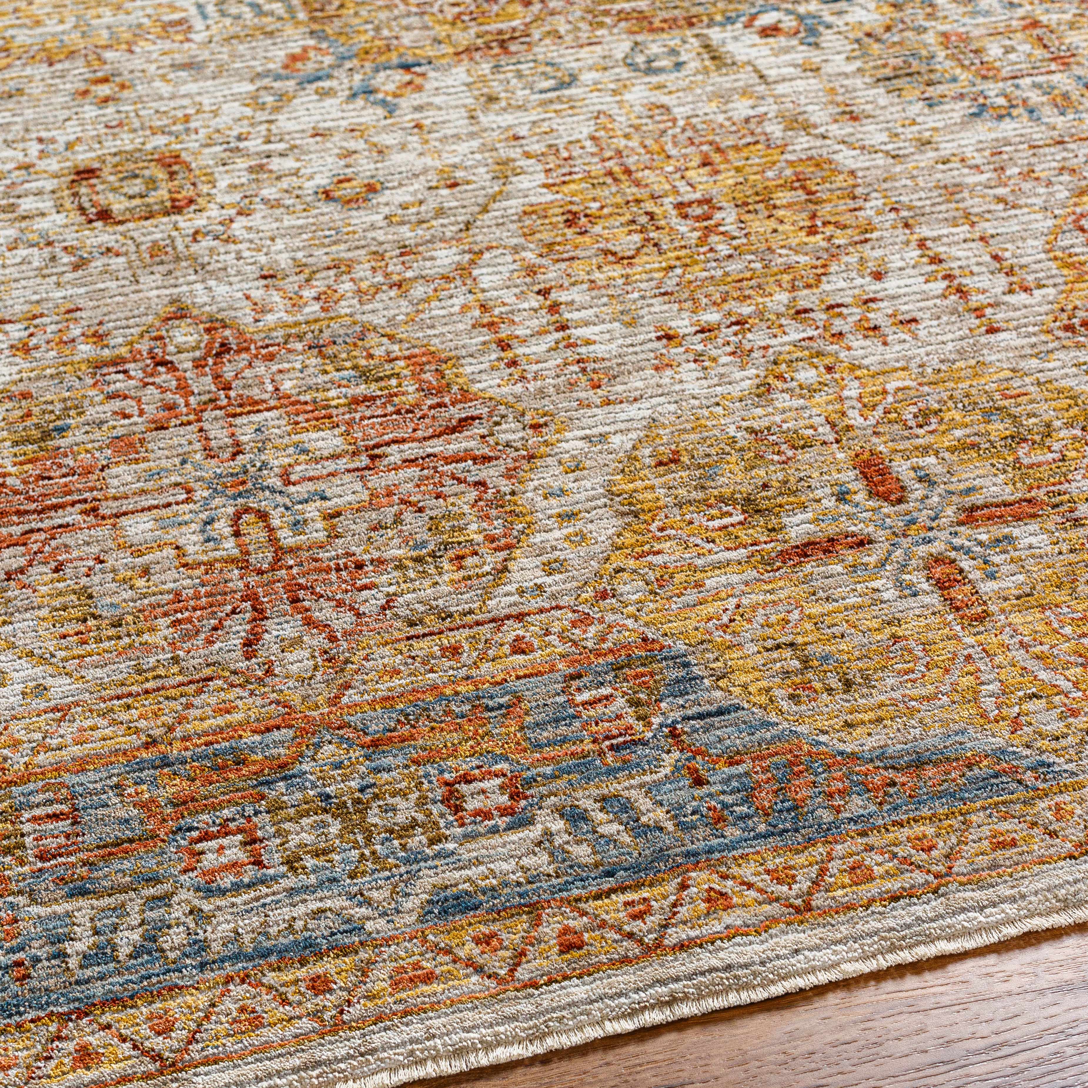 Ange Tan & Blue Rich Textured Traditional Rug - Image 6