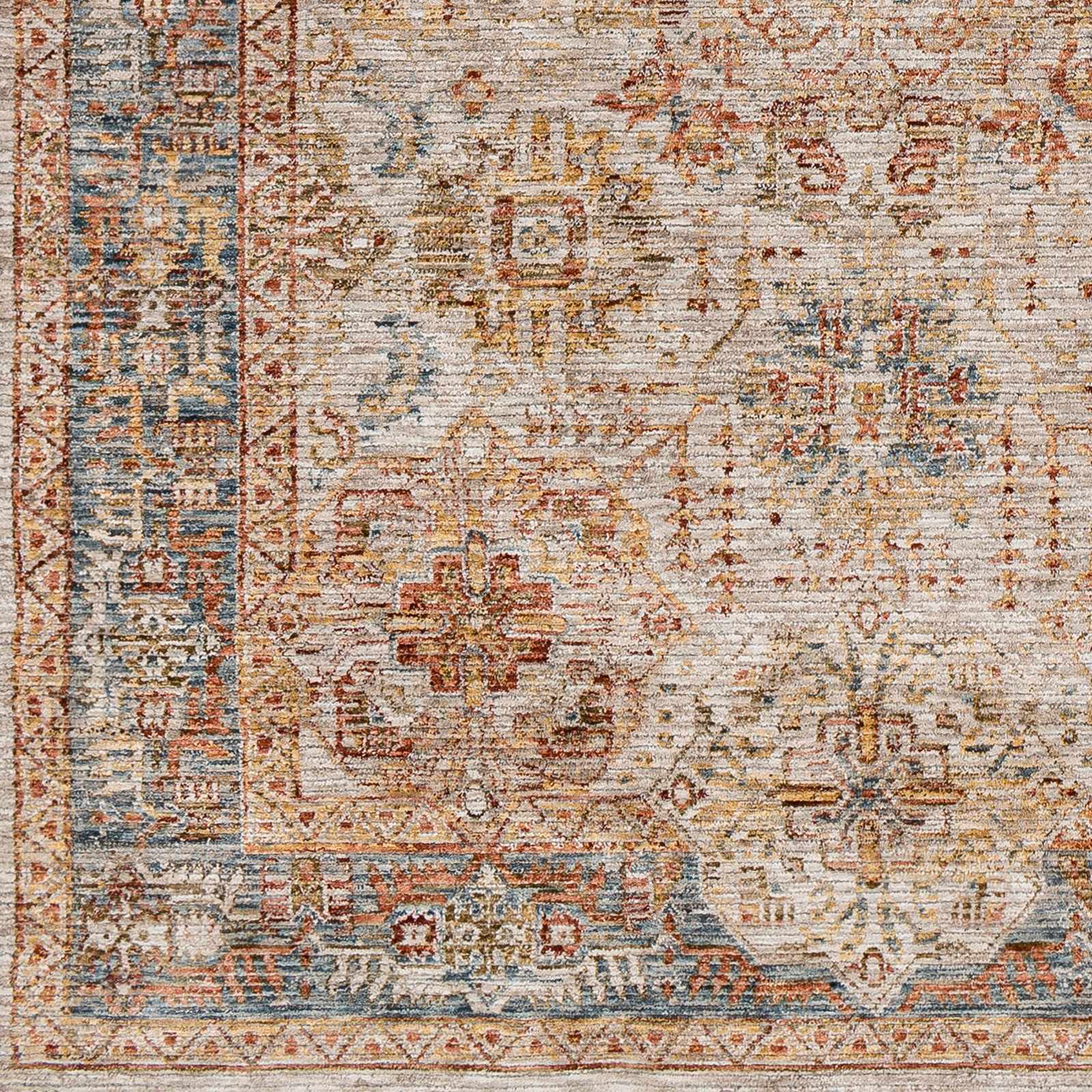 Ange Tan & Blue Rich Textured Traditional Rug - Image 7