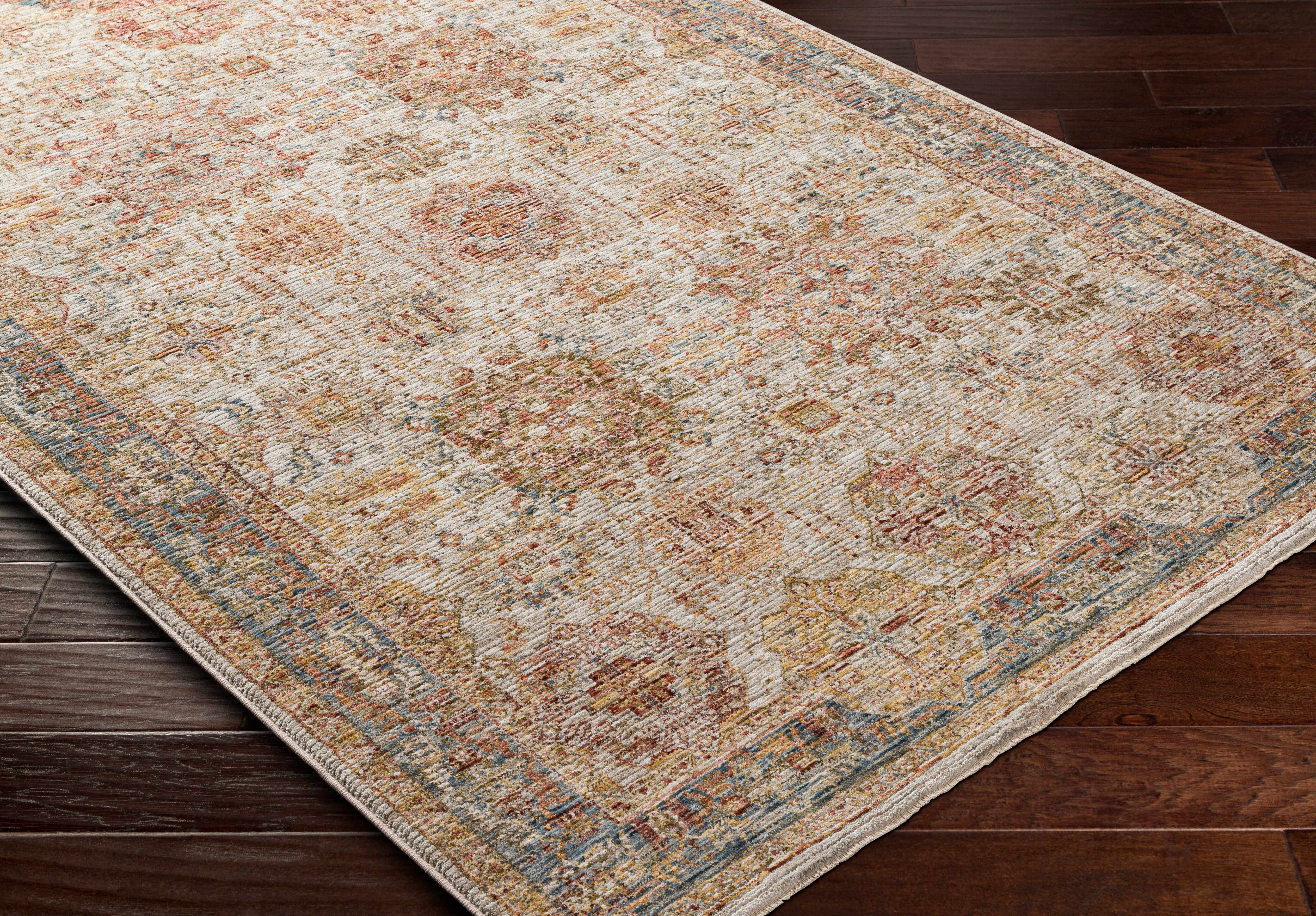 Ange Tan & Blue Rich Textured Traditional Rug - Image 9