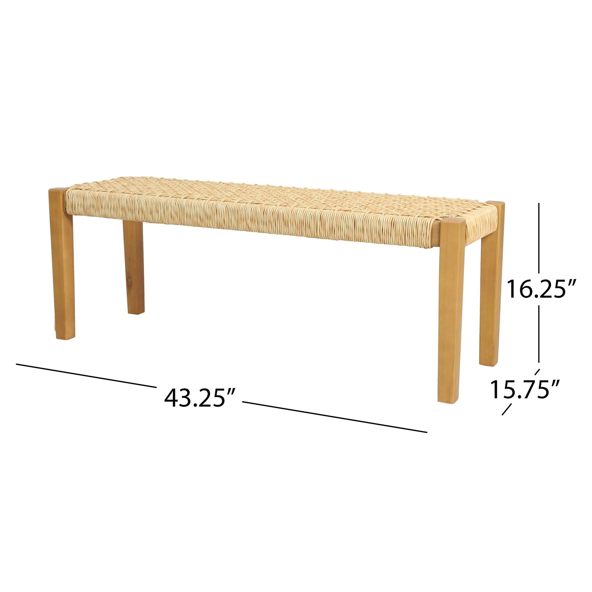 Angie Bench Outdoor Seating Acacia Wood Faux Rattan - Teak - Image 4