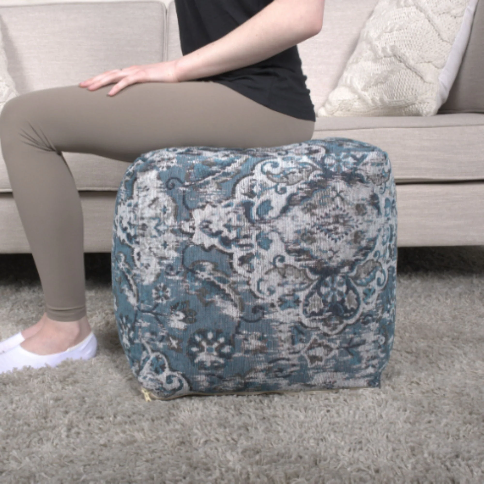 Anita Square Pouf Ottoman and Floor Cushion - Blue - Image 4