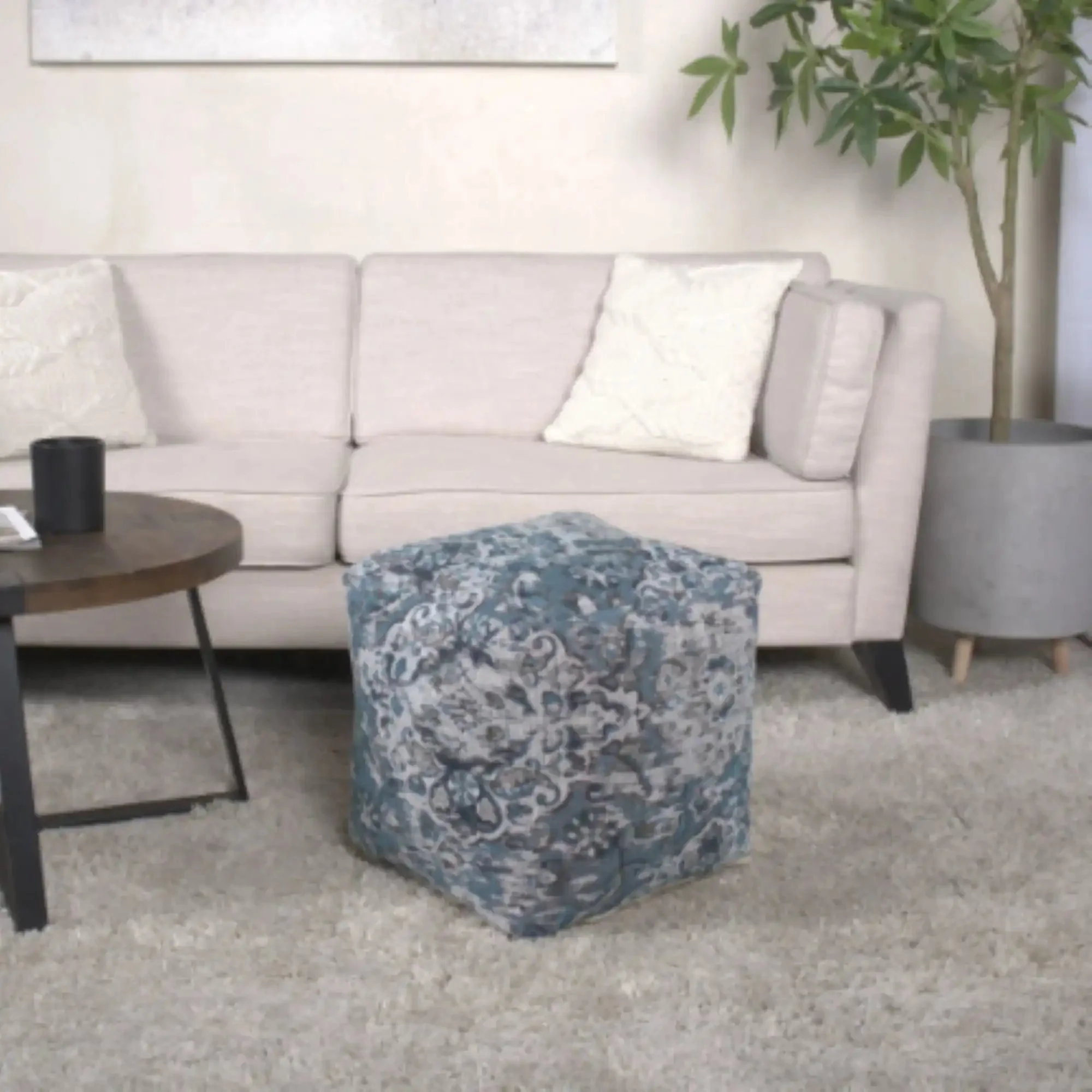 Anita Square Pouf Ottoman and Floor Cushion - Blue - Image 5