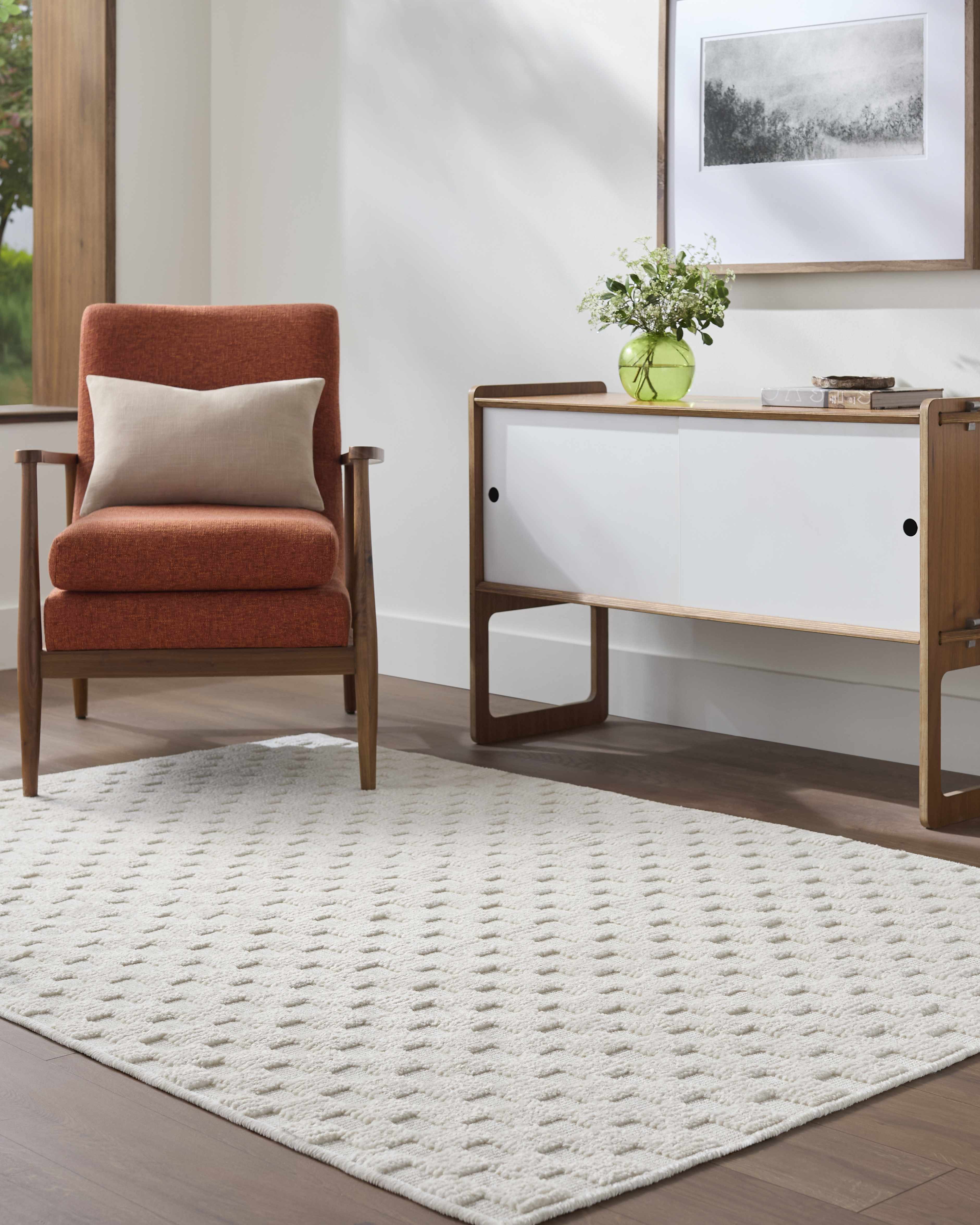 Anthea Off-White 3D Checkered Washable Rug - Image 2