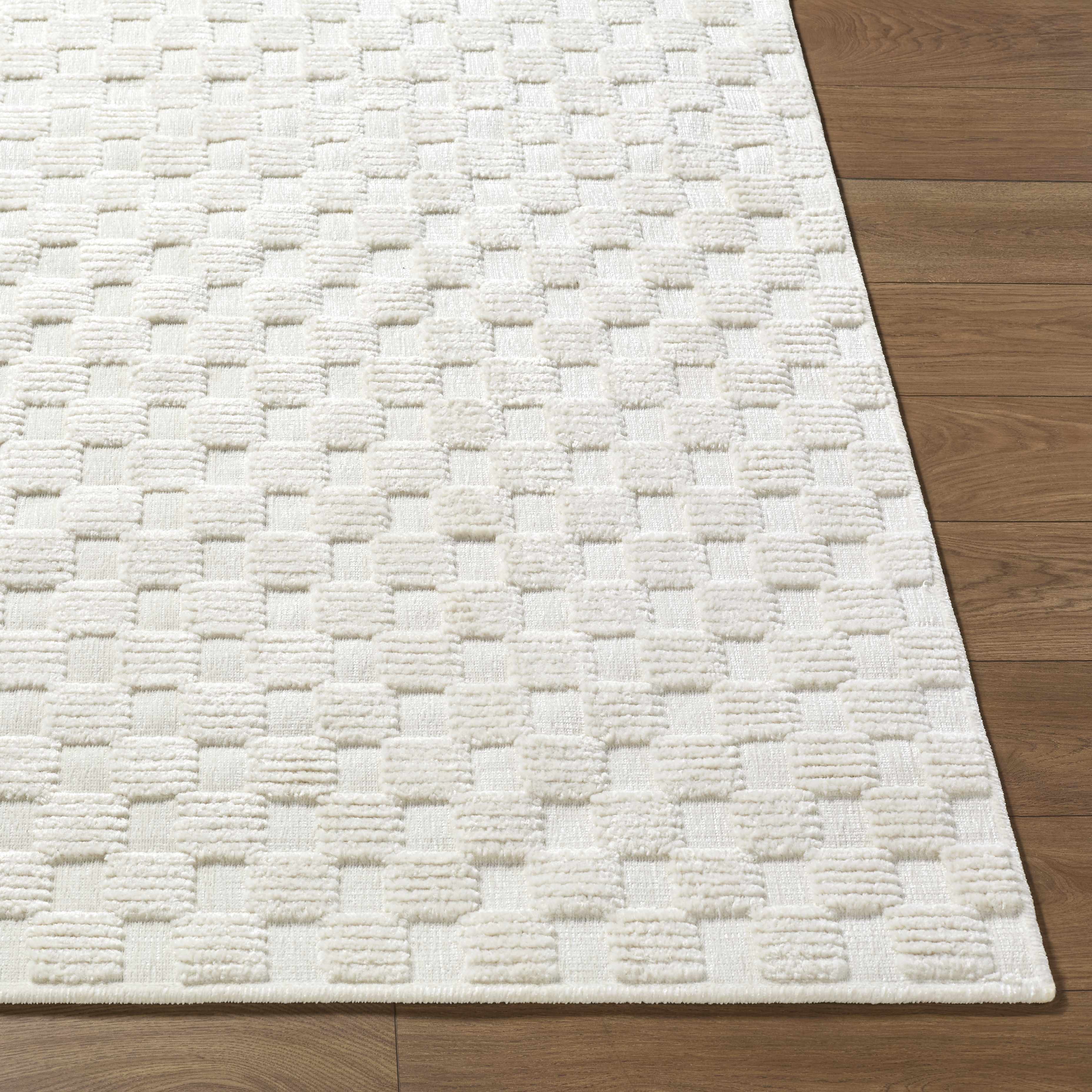 Anthea Off-White 3D Checkered Washable Rug - Image 3