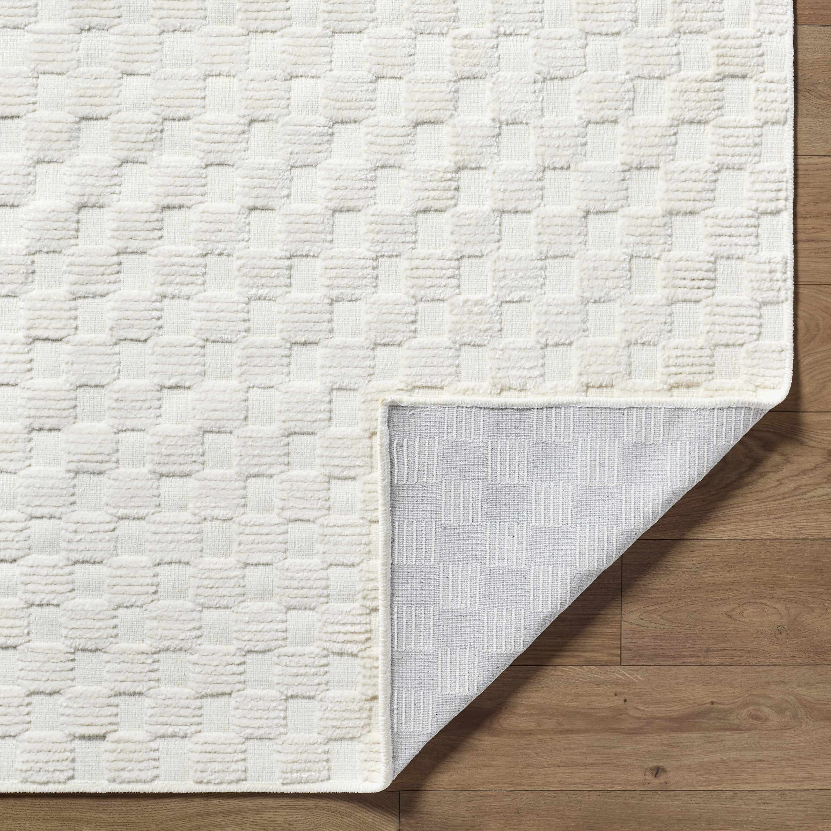 Anthea Off-White 3D Checkered Washable Rug - Image 4