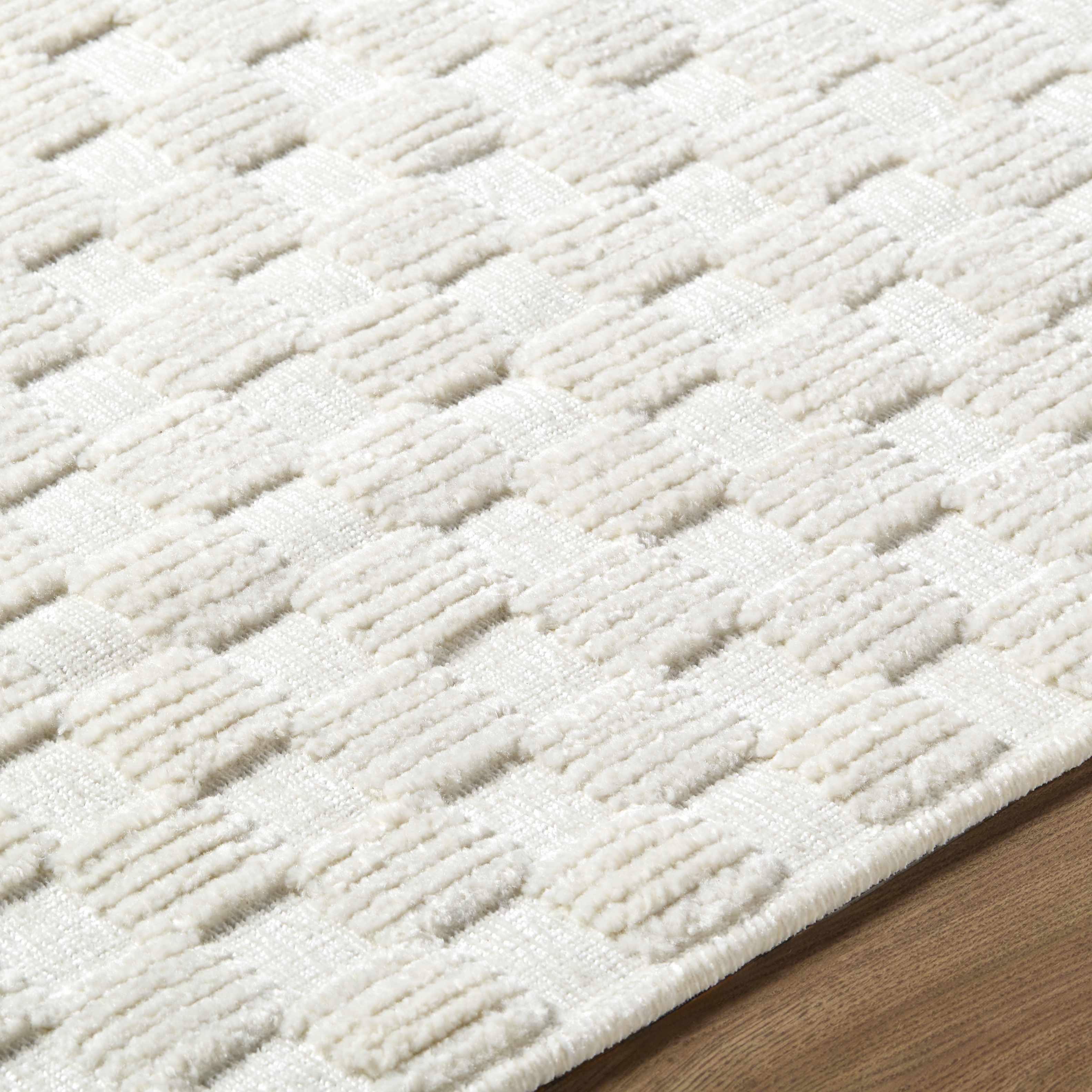 Anthea Off-White 3D Checkered Washable Rug - Image 6
