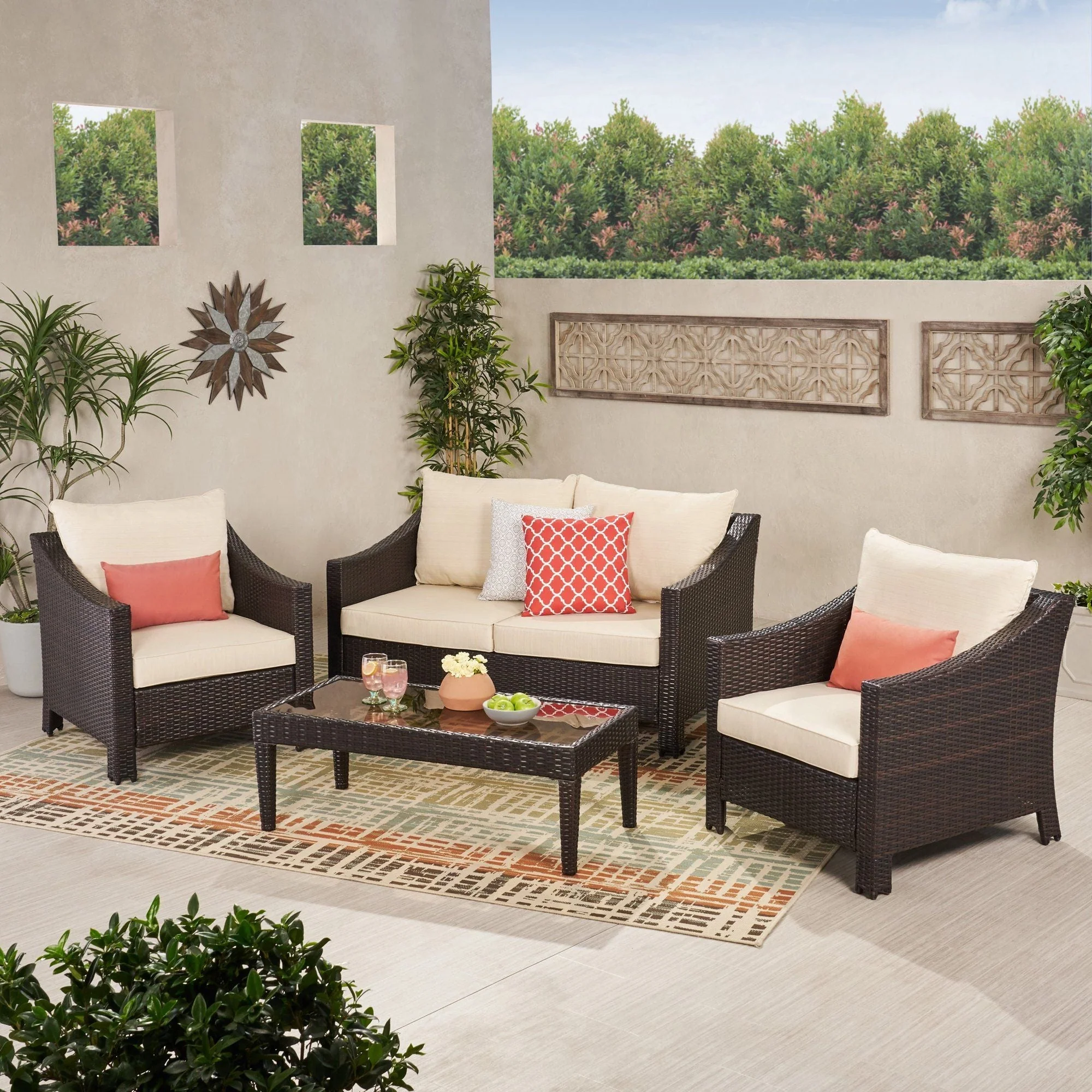 Antibes - 4 Pieces Wicker Chat Set - Brown / Beige - Image 4
