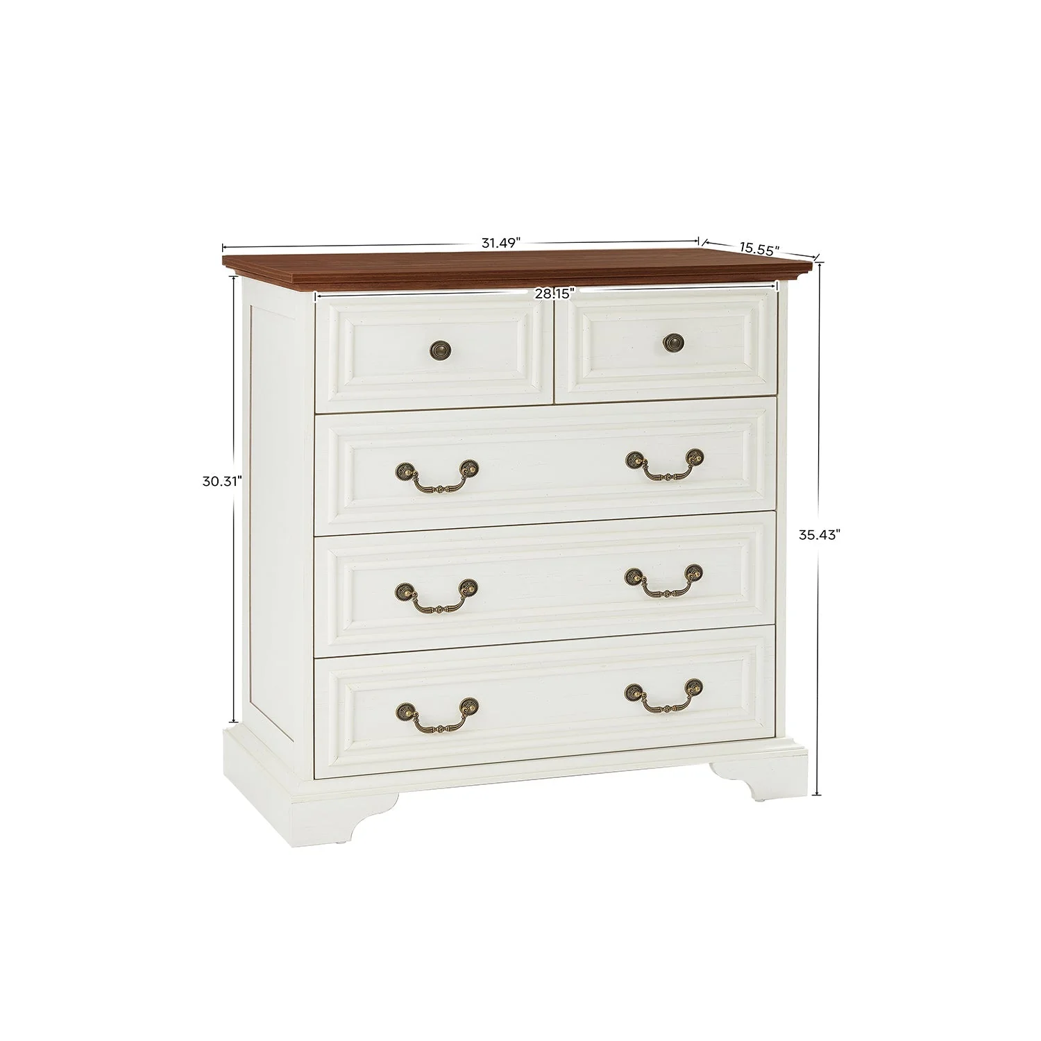 Antique Brown & White 5-Drawer Vintage Dresser – Farmhouse & Modern Design - Image 3