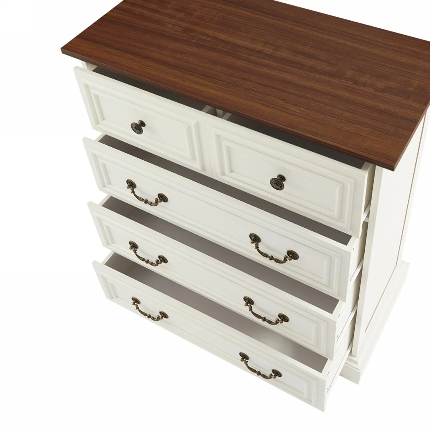 Antique Brown & White 5-Drawer Vintage Dresser – Farmhouse & Modern Design - Image 4