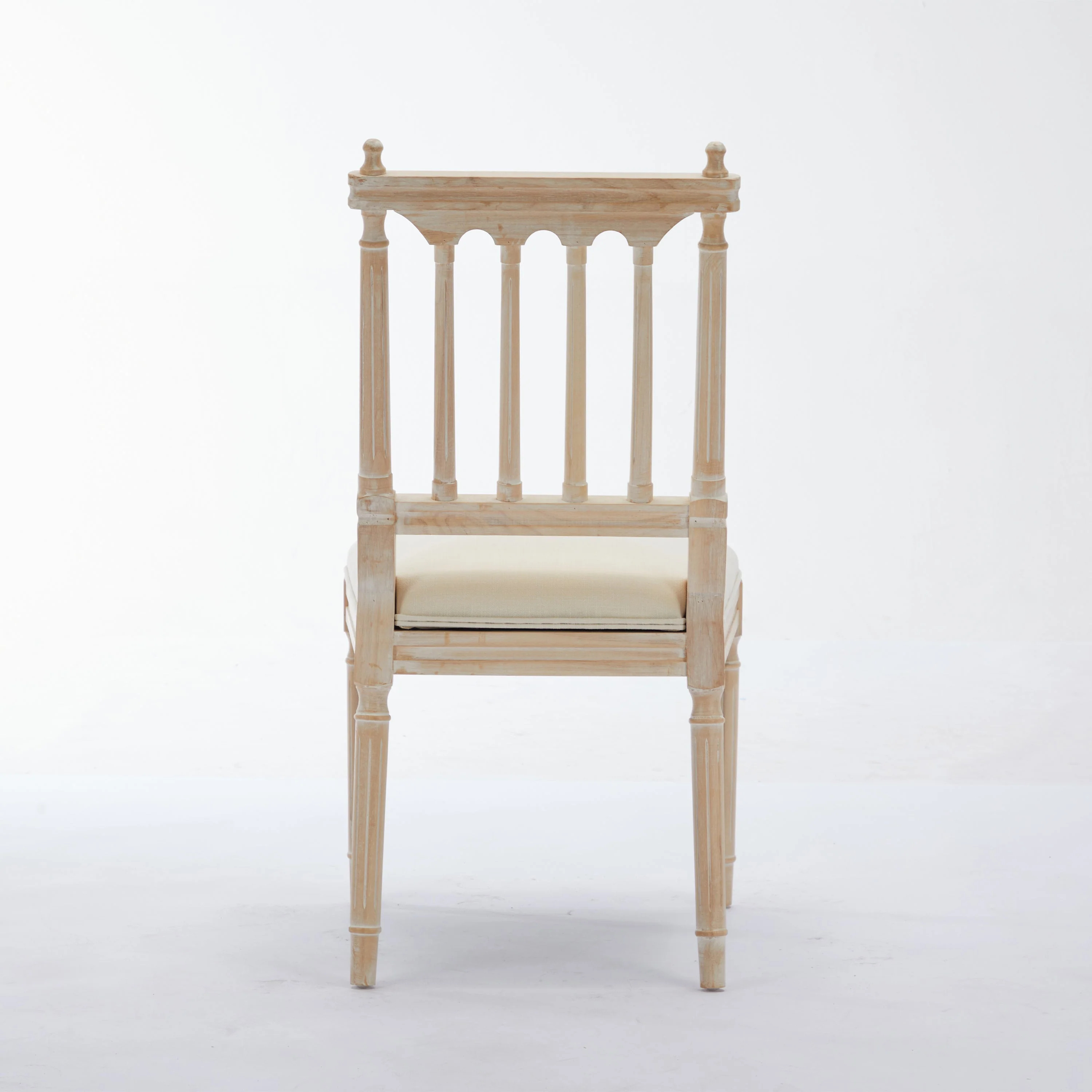 Antique Dining Chairs - Linen Fabric Upholstered Wooden Chairs Set of 2 - Image 10