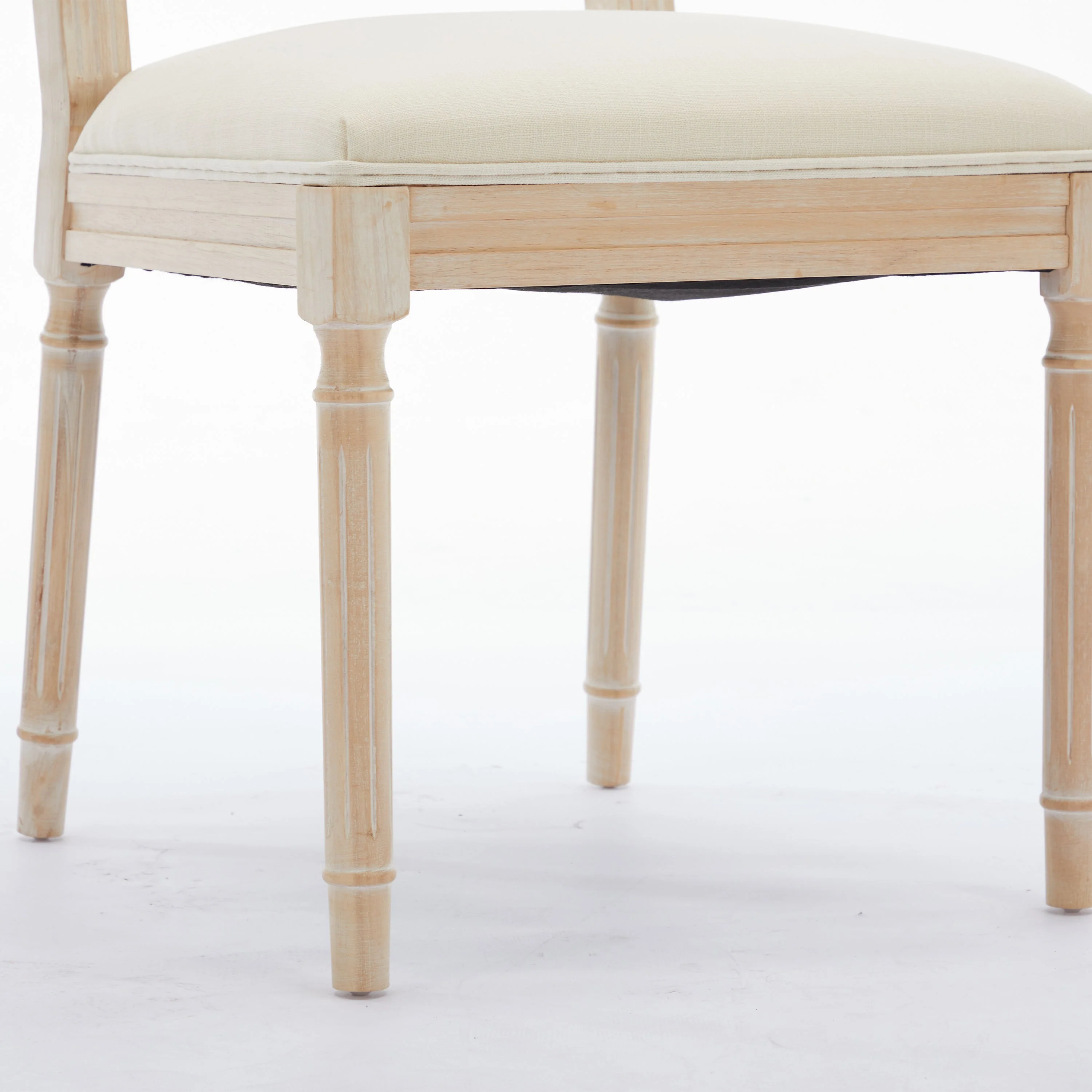 Antique Dining Chairs - Linen Fabric Upholstered Wooden Chairs Set of 2 - Image 11