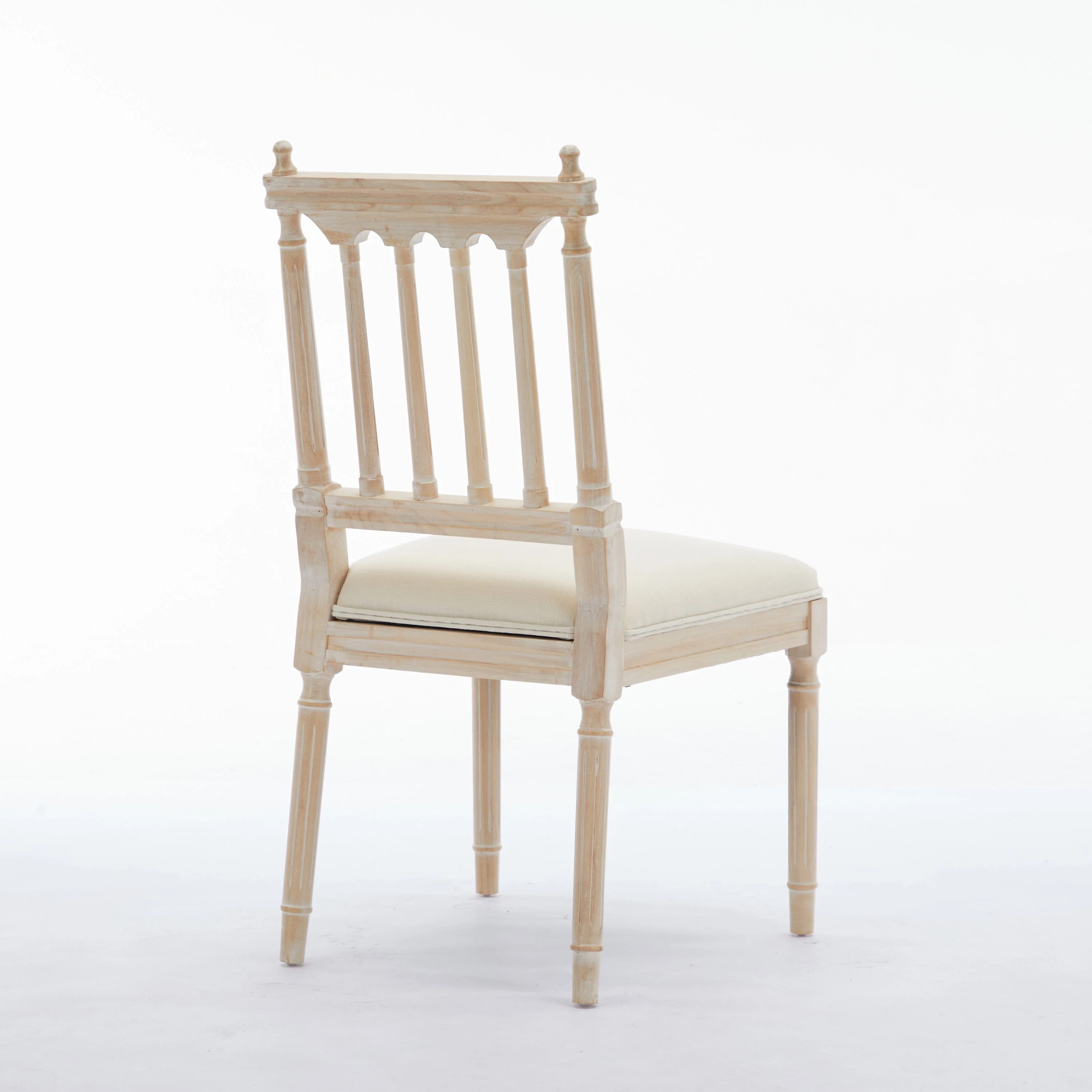 Antique Dining Chairs - Linen Fabric Upholstered Wooden Chairs Set of 2 - Image 3