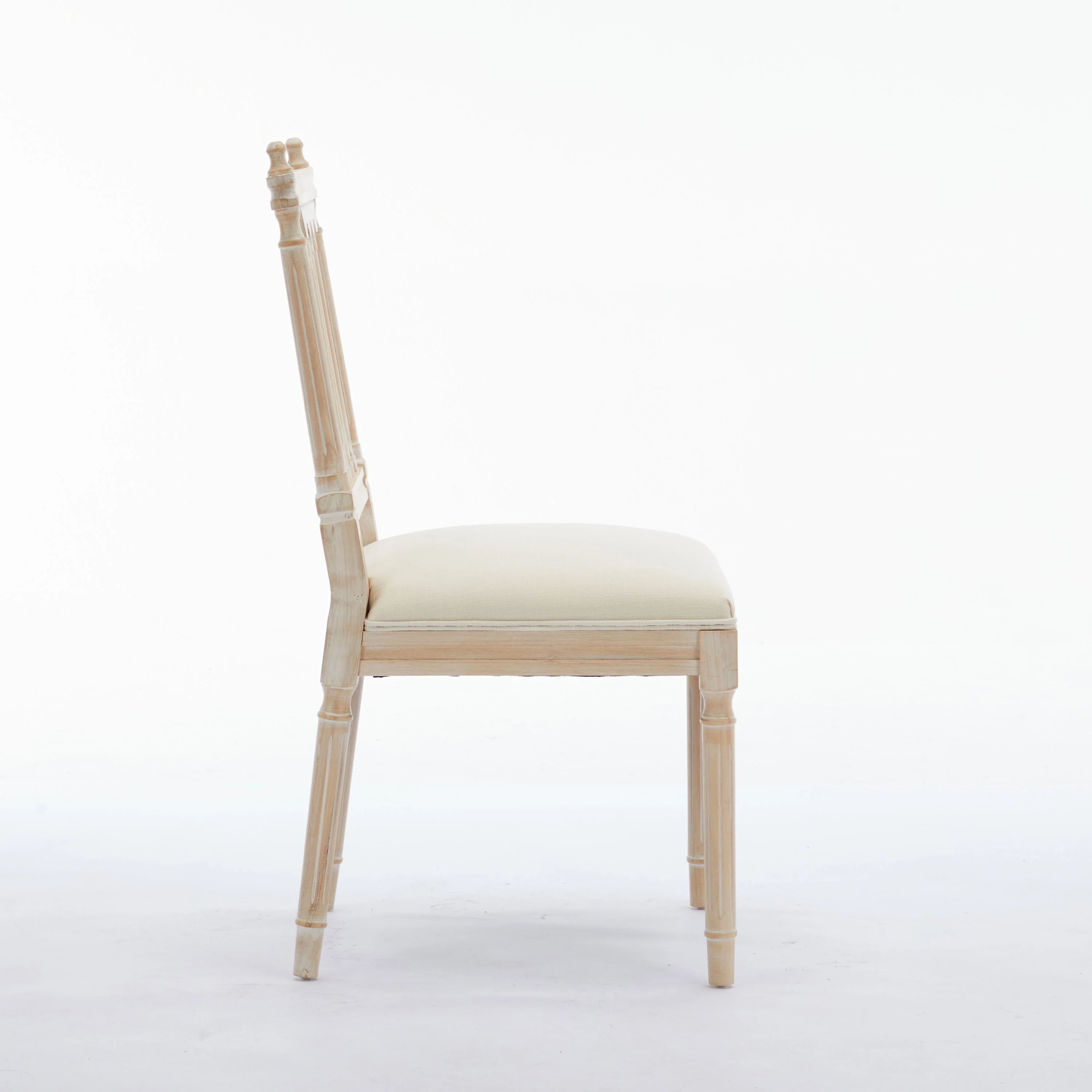 Antique Dining Chairs - Linen Fabric Upholstered Wooden Chairs Set of 2 - Image 4