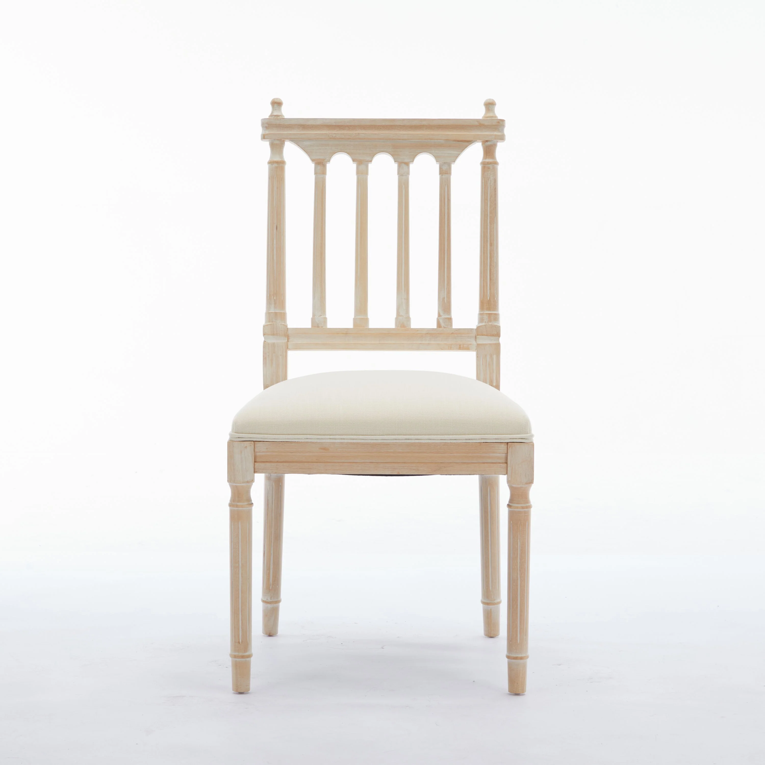 Antique Dining Chairs - Linen Fabric Upholstered Wooden Chairs Set of 2 - Image 7