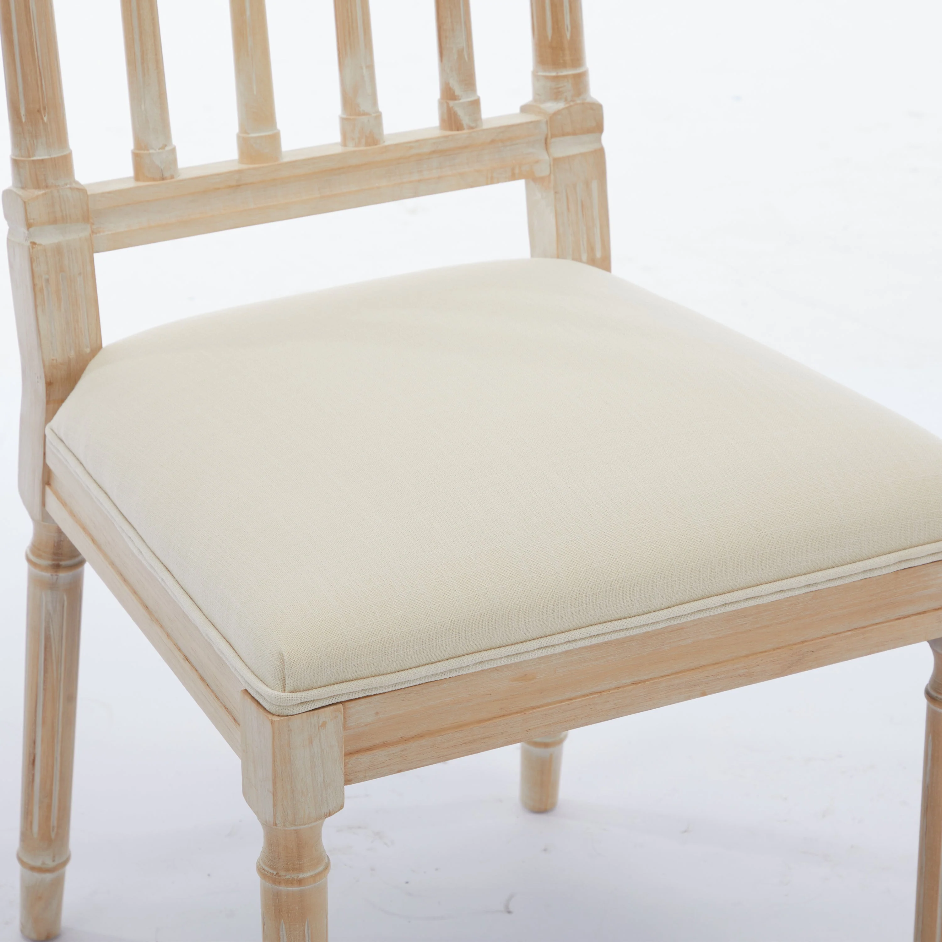 Antique Dining Chairs - Linen Fabric Upholstered Wooden Chairs Set of 2 - Image 8