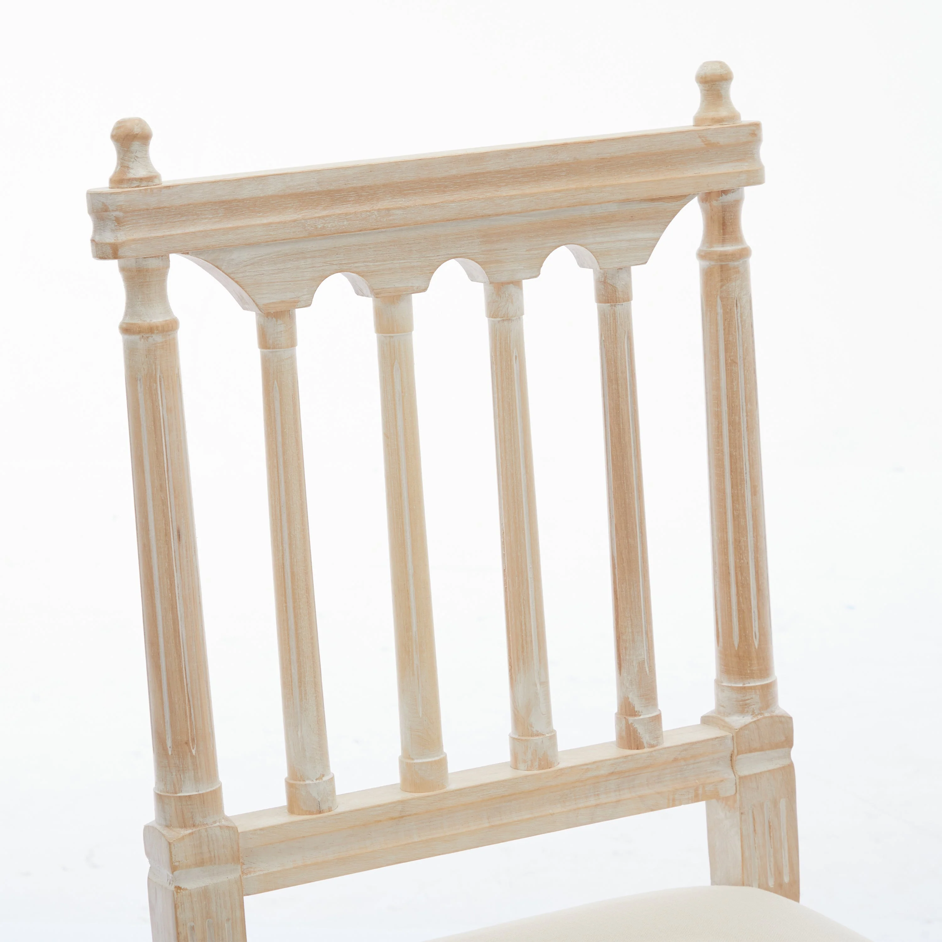 Antique Dining Chairs - Linen Fabric Upholstered Wooden Chairs Set of 2 - Image 9
