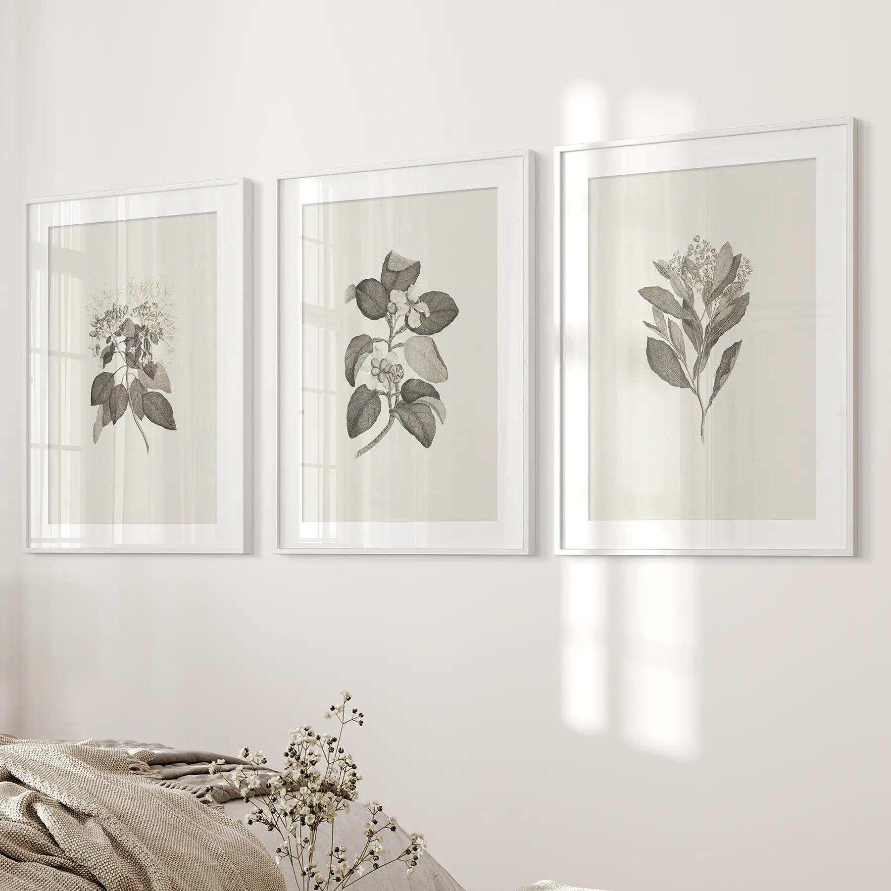 Antique Floral Prints 3 Piece Wall Art Decor - Image 4