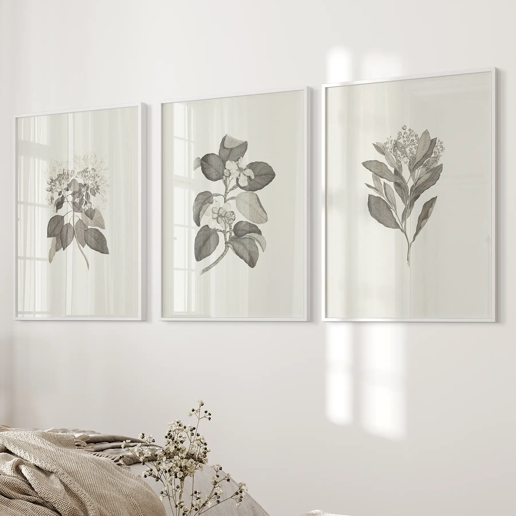 Antique Floral Prints 3 Piece Wall Art Decor - Image 5