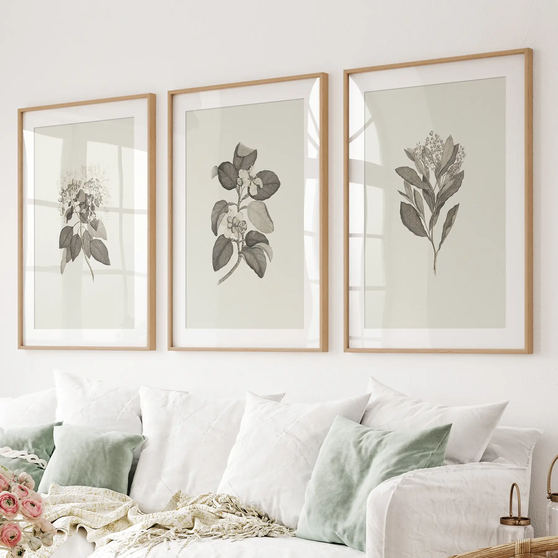 Antique Floral Prints 3 Piece Wall Art Decor - Image 7