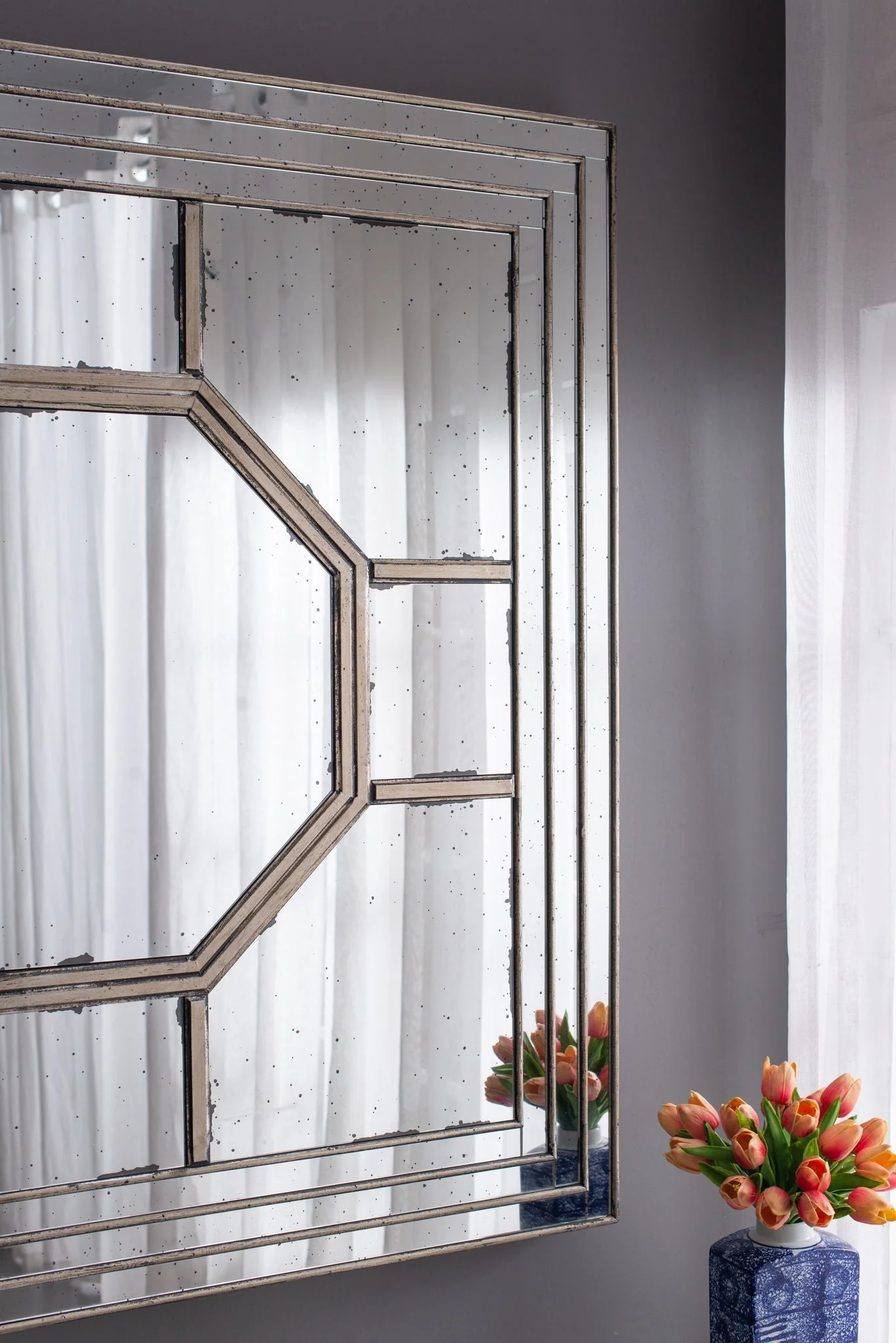 Antique Style Decorative Square Wall Mirror with Mirrored Frame - Image 4