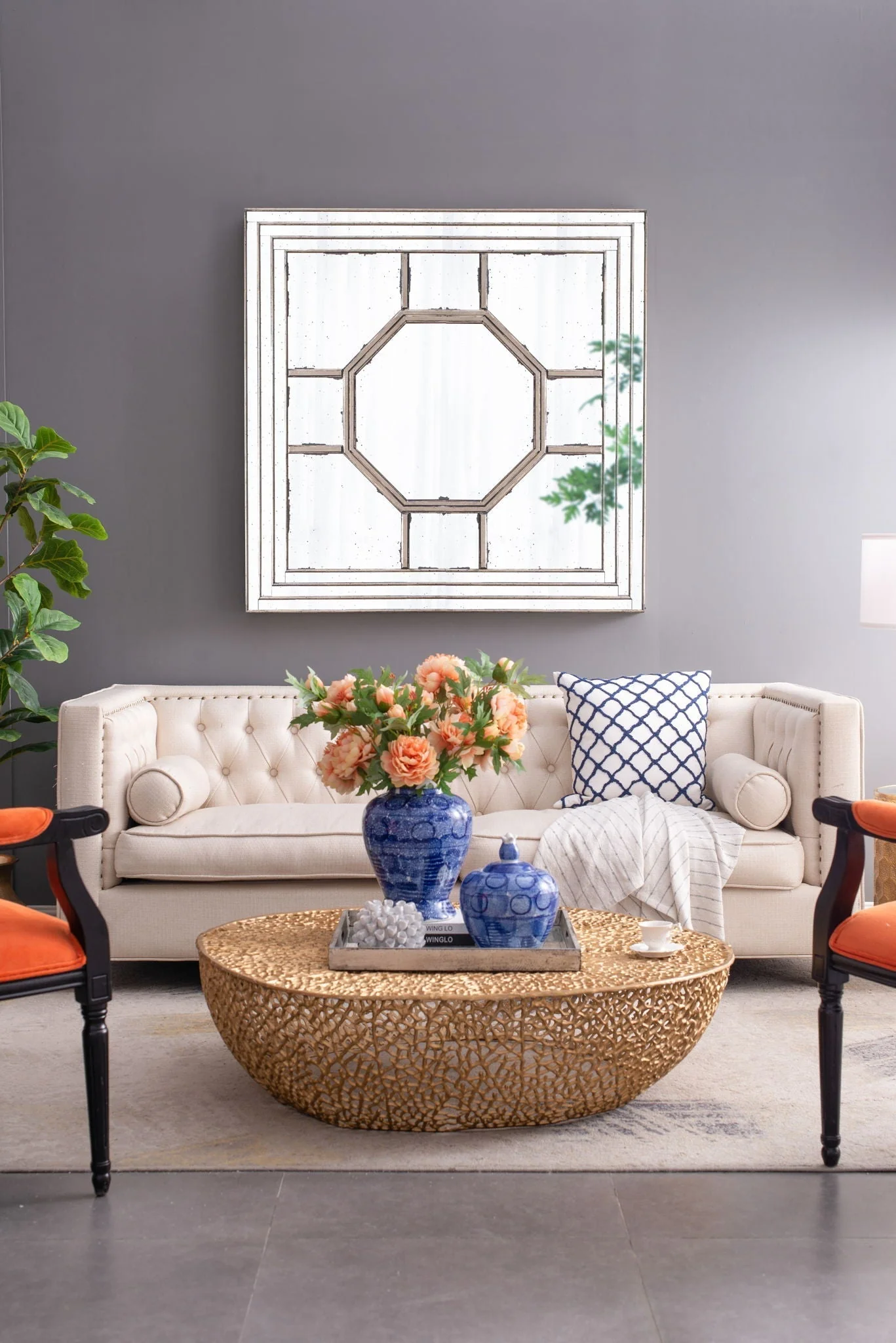 Antique Style Decorative Square Wall Mirror with Mirrored Frame - Image 5