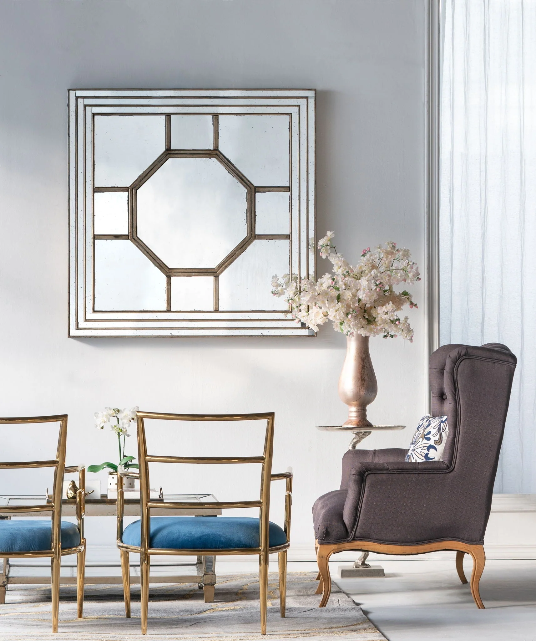 Antique Style Decorative Square Wall Mirror with Mirrored Frame - Image 7