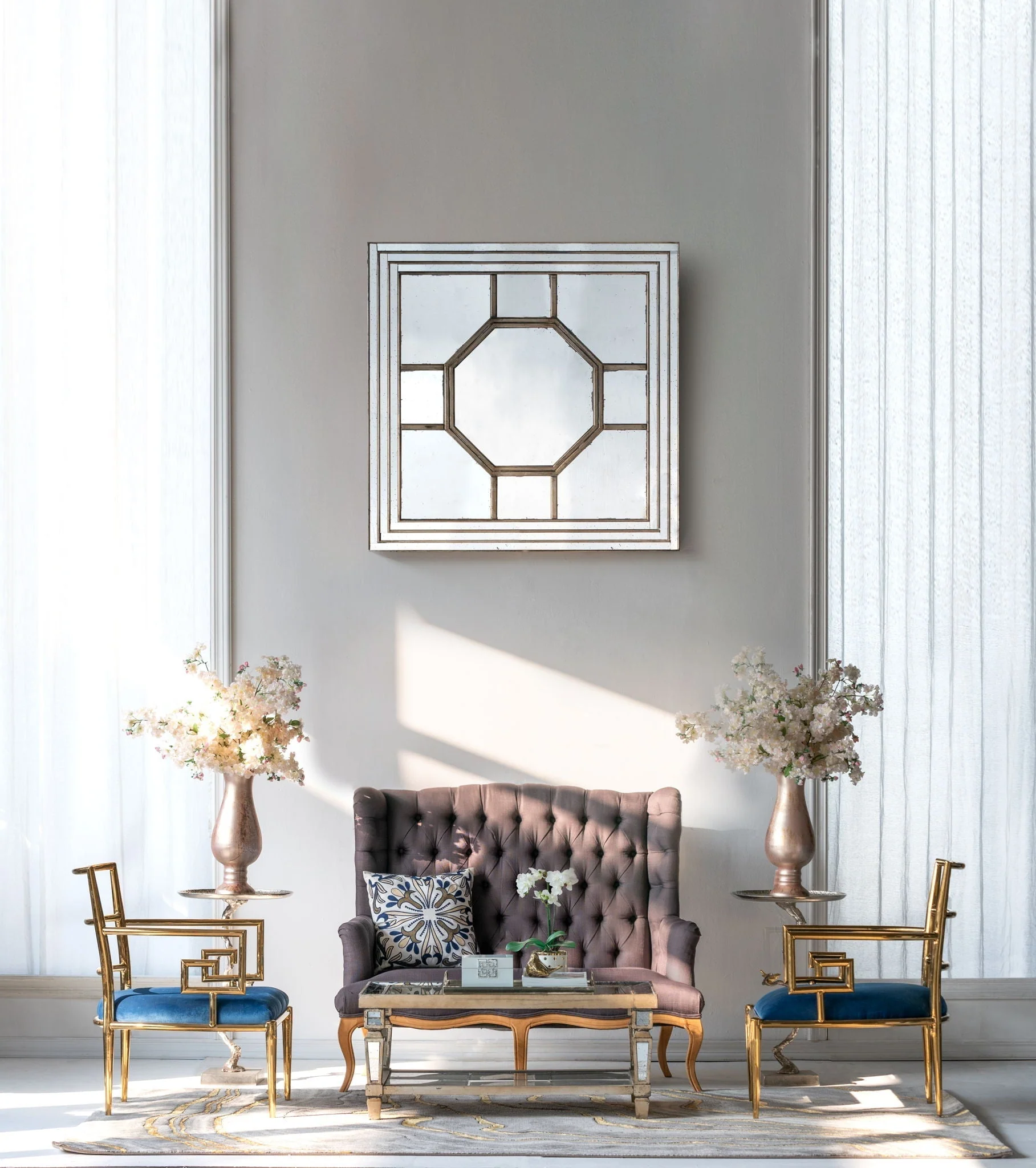 Antique Style Decorative Square Wall Mirror with Mirrored Frame - Image 9