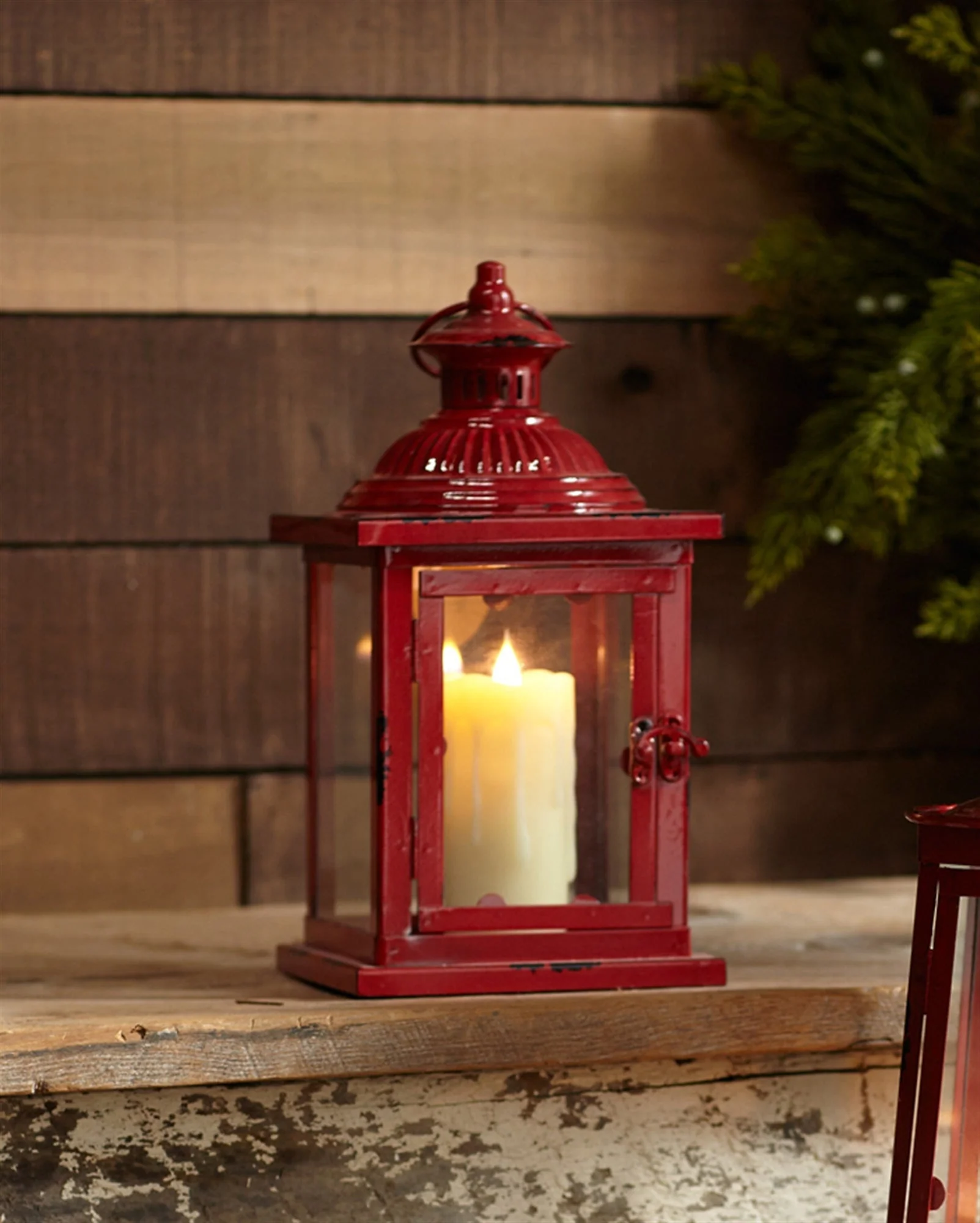 Antique Style Red Metal Lantern (Set of 2) - Image 2