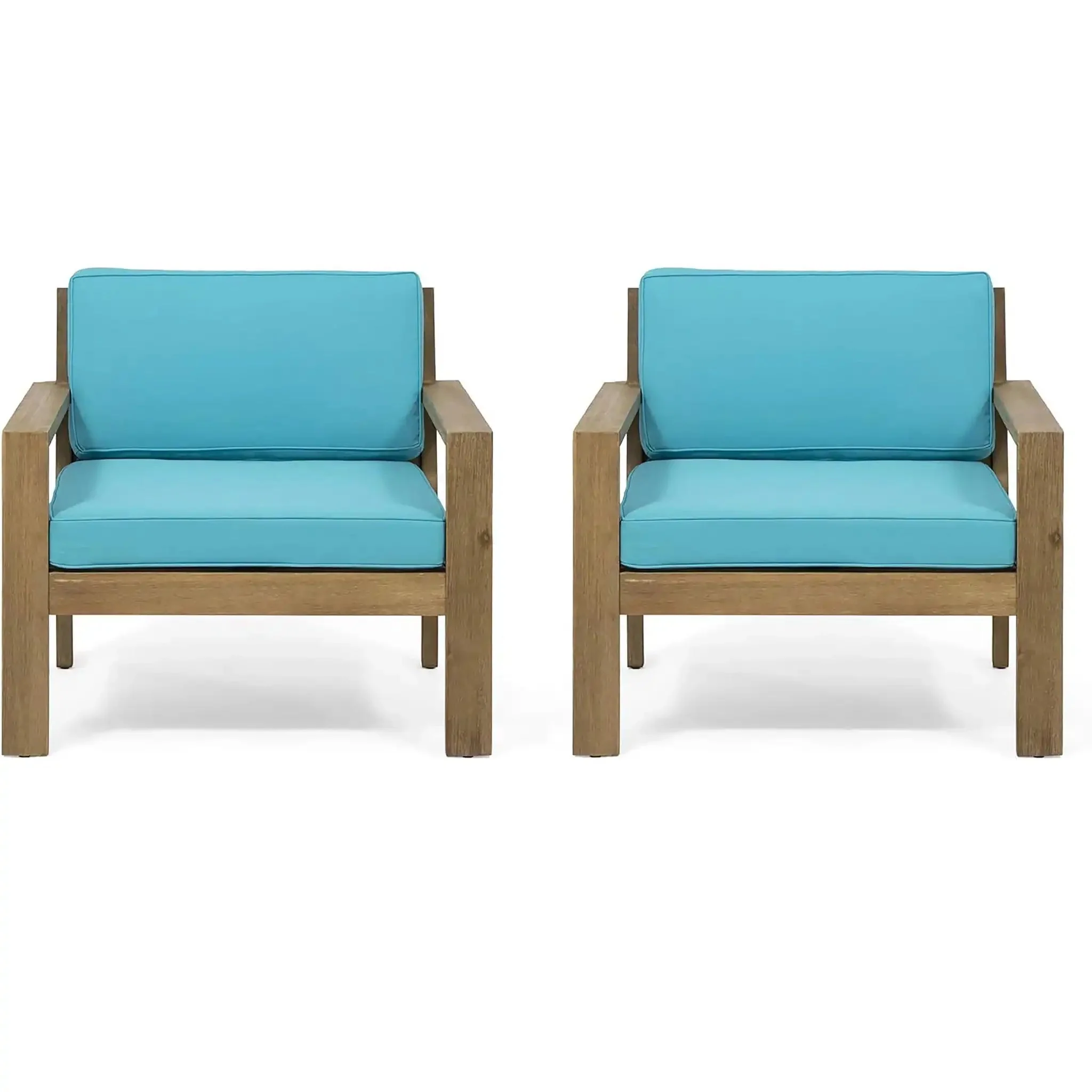 Antoine - Outdoor Acacia Wood Club Chairs With Cushions, (Set of 2)