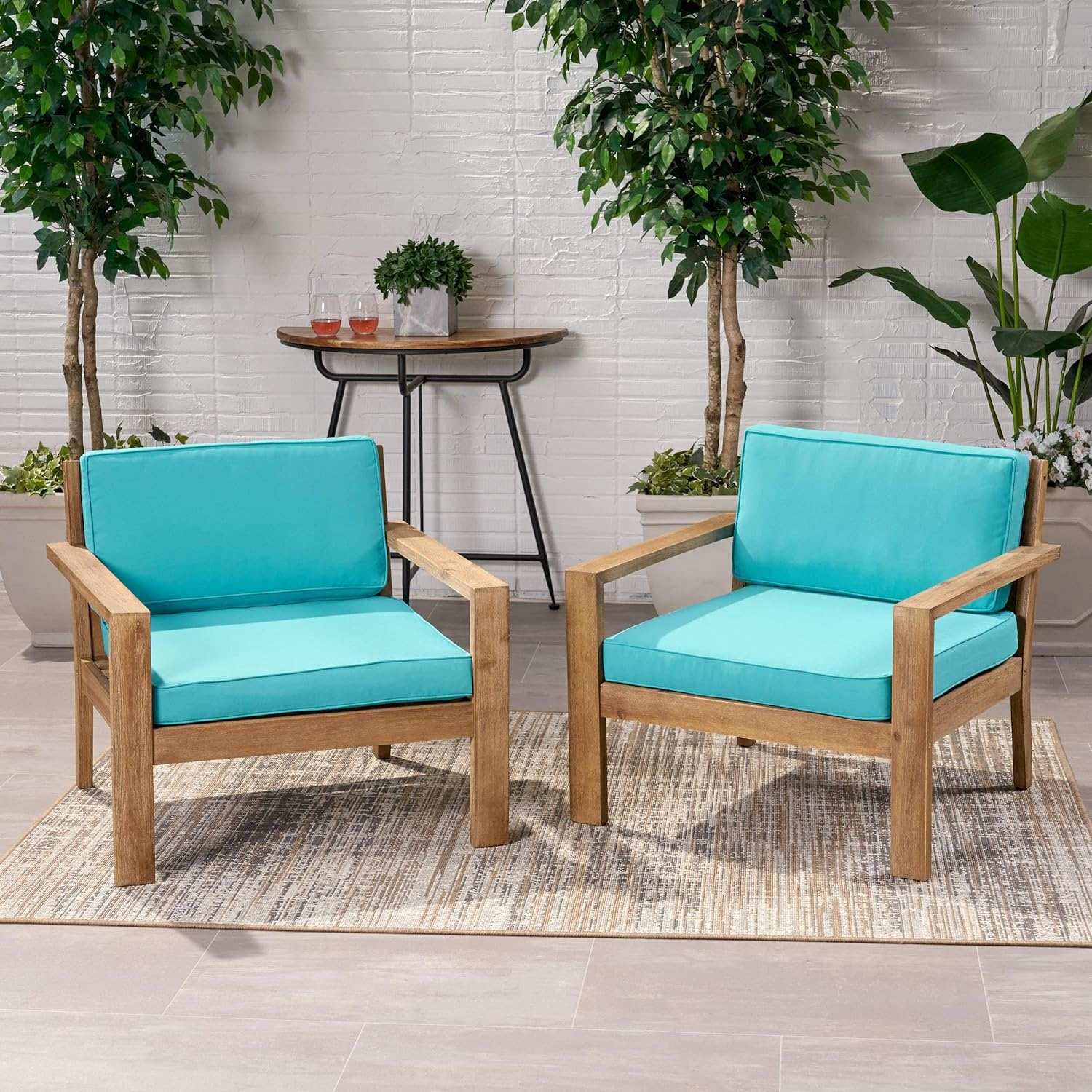 Antoine - Outdoor Acacia Wood Club Chairs With Cushions, (Set of 2) - Image 3