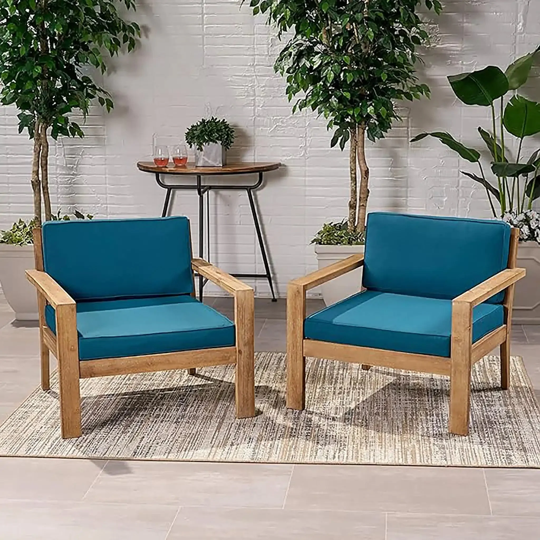 Antoine - Outdoor Acacia Wood Club Chairs With Cushions, (Set of 2) - Image 7