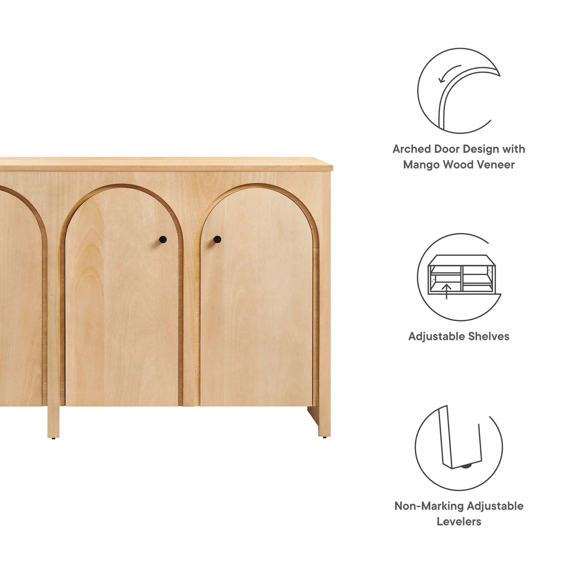 Appia Wood Grain 4-Door Sideboard Storage Cabinet by Modway - Image 13