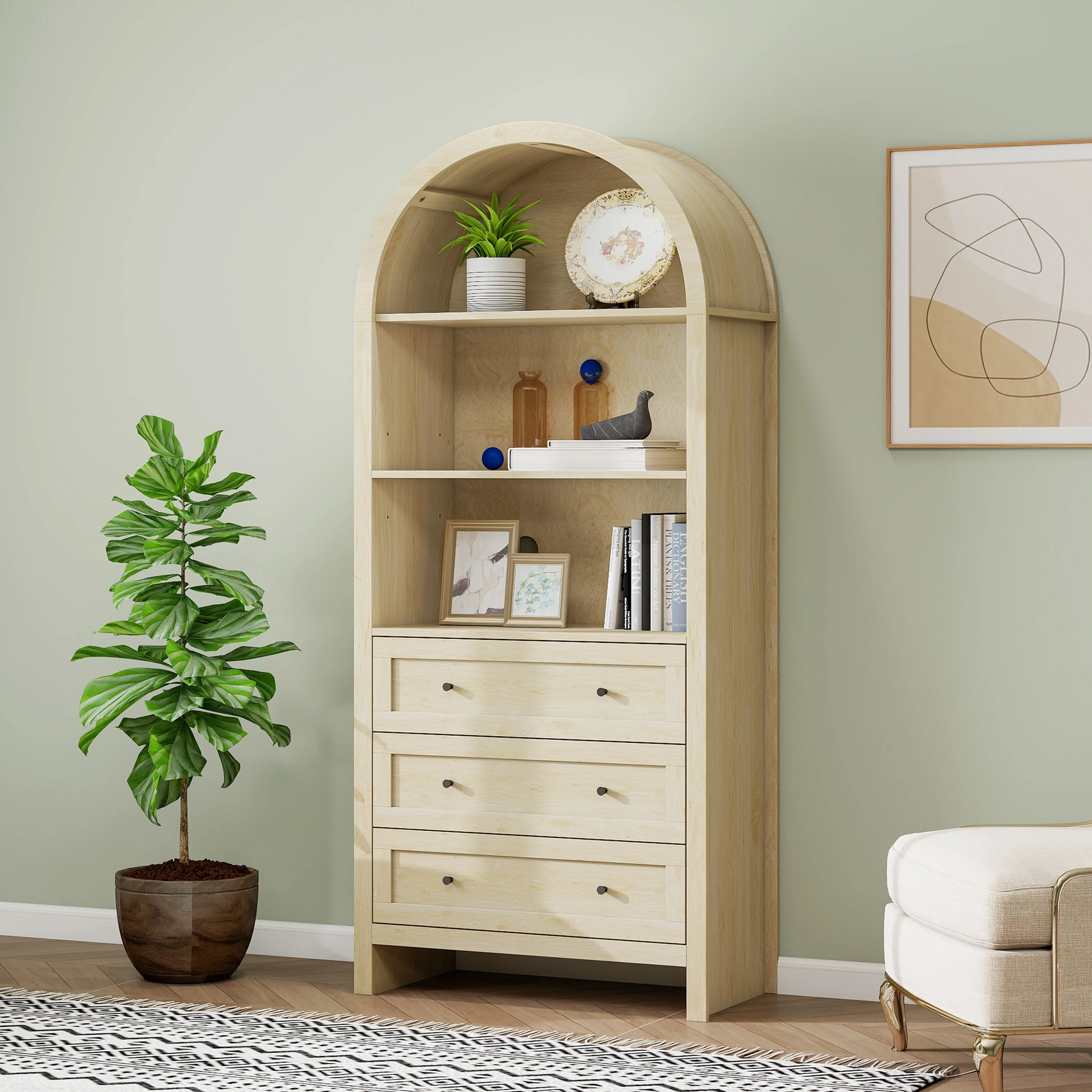 Arched Kitchen Pantry Modern Farmhouse Wood Kitchen Storage Cabinet - Image 4