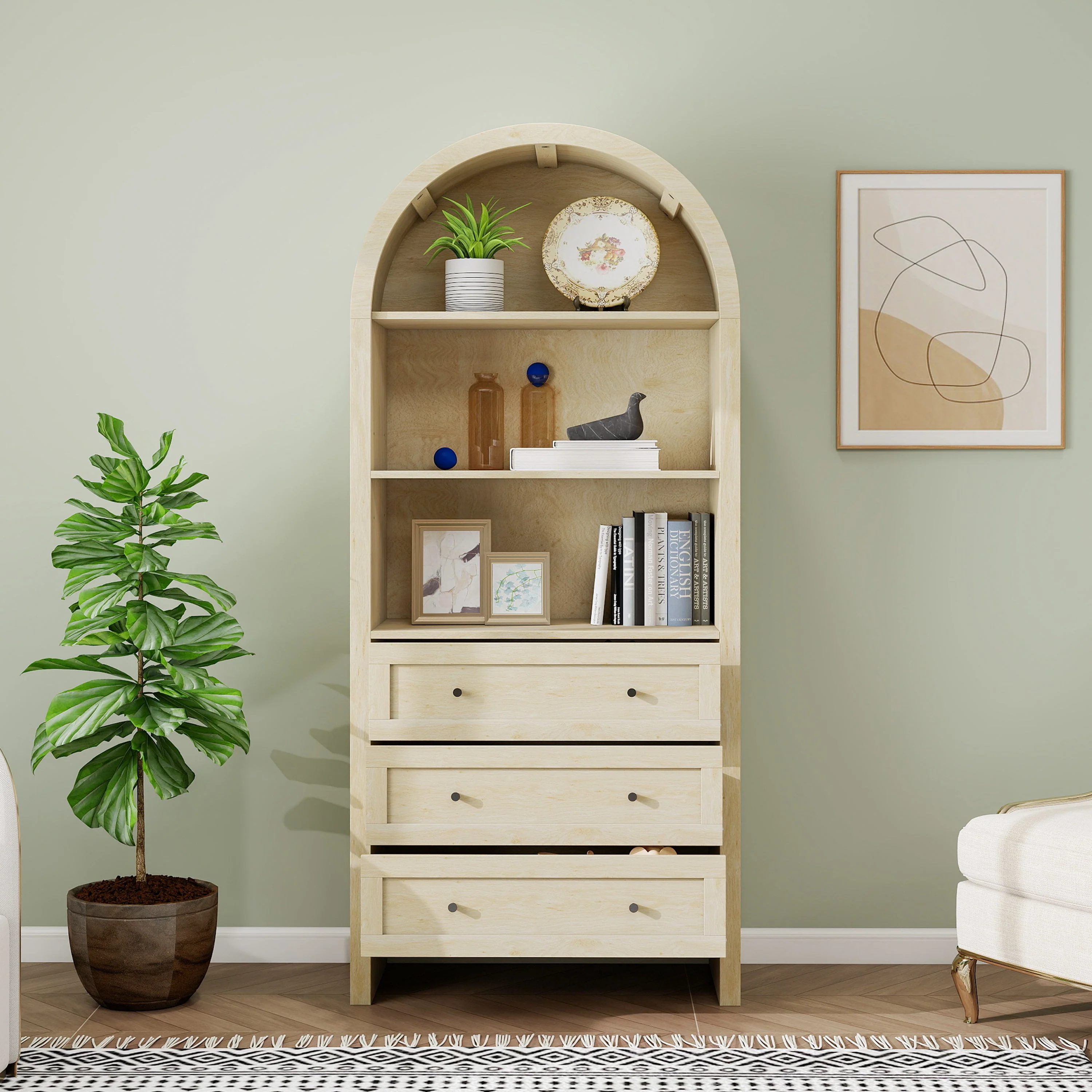 Arched Kitchen Pantry Modern Farmhouse Wood Kitchen Storage Cabinet - Image 5