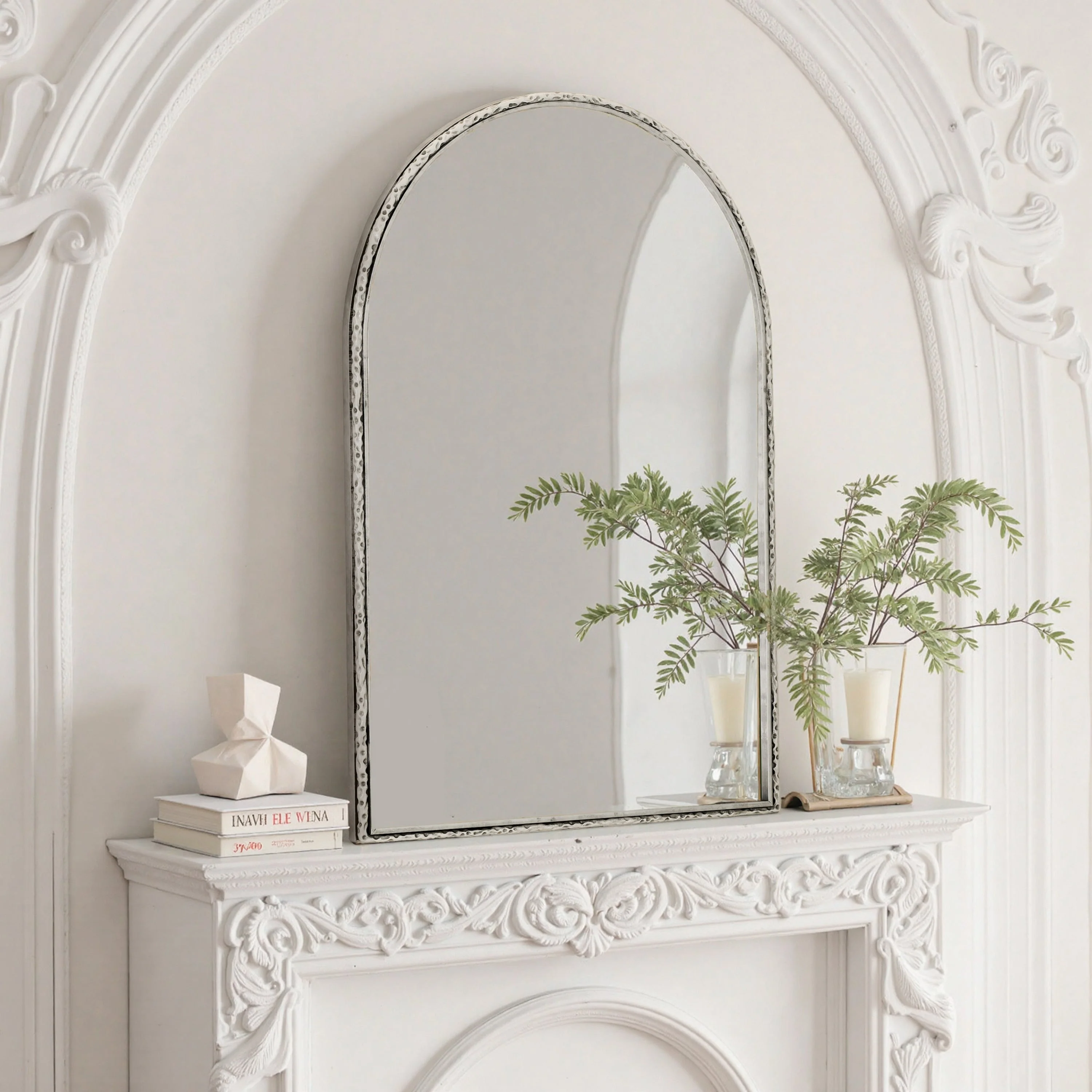 Arched Silver Wall Mirror with Tempered Glass Metal Frame - Image 12